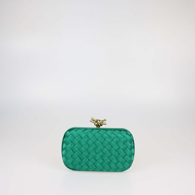 Bottega Veneta Emerald Intrecciato Pressed Satin Minaudière Knot Clutch