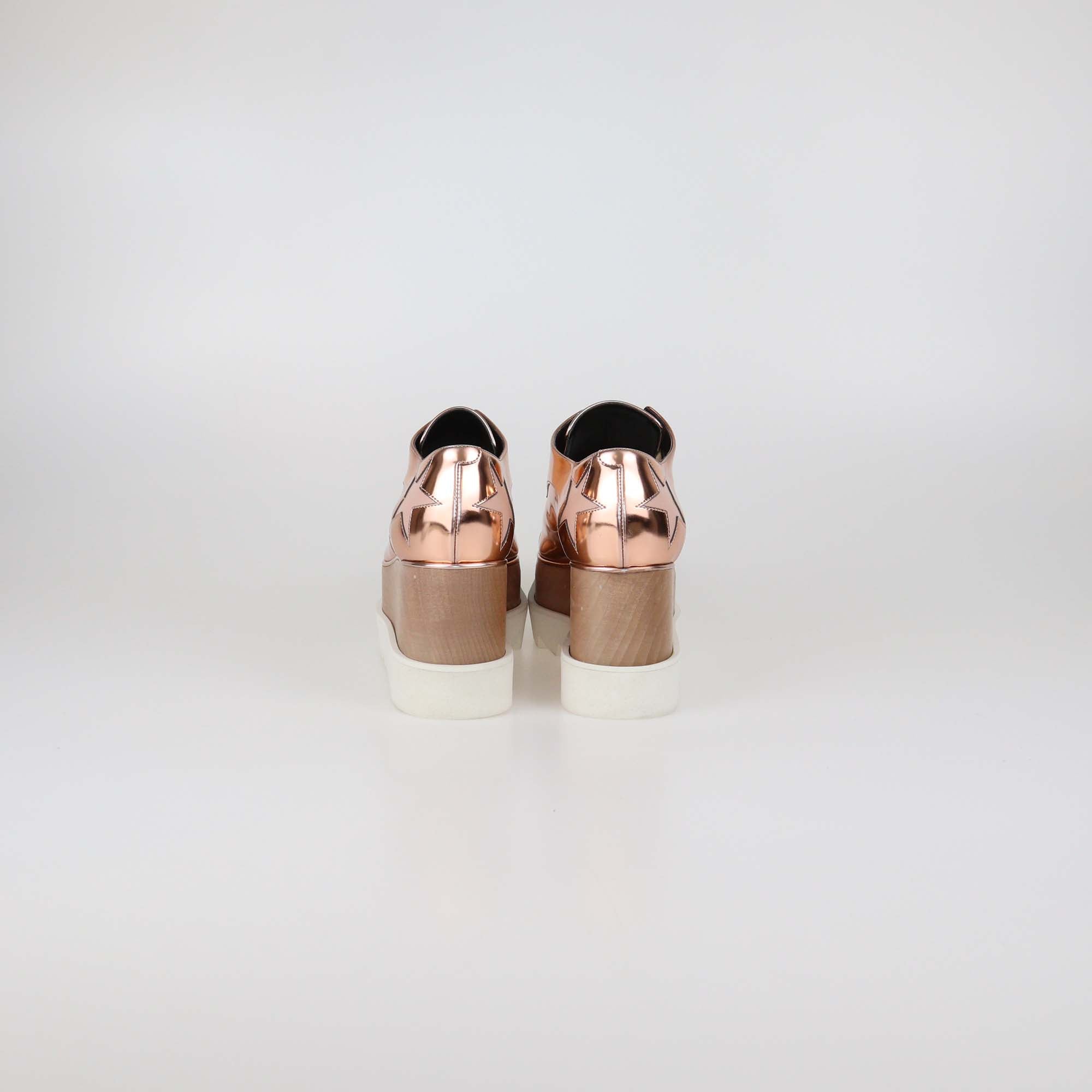Stella McCartney Rose Gold Faux Laminated Leather Elyse Star Platform Sneakers