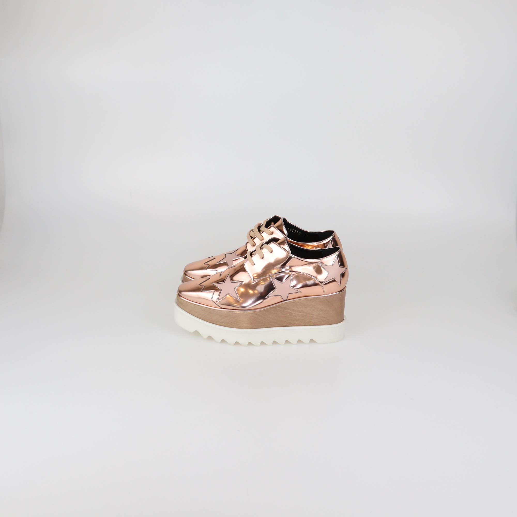 Stella McCartney Rose Gold Faux Laminated Leather Elyse Star Platform Sneakers