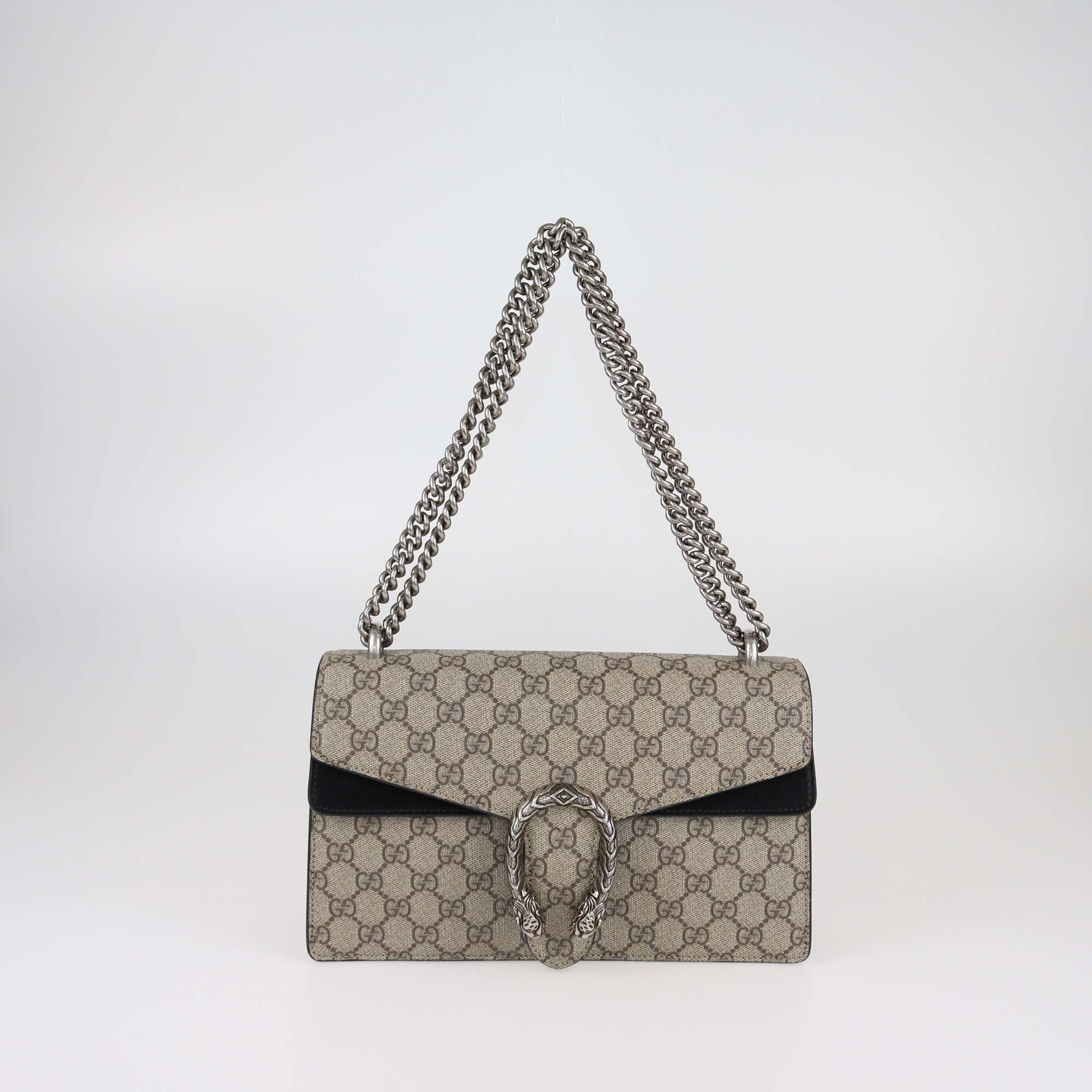 Gucci Black/Beige GG Supreme Small Dionysus Shoulder Bag Womens Gucci 
