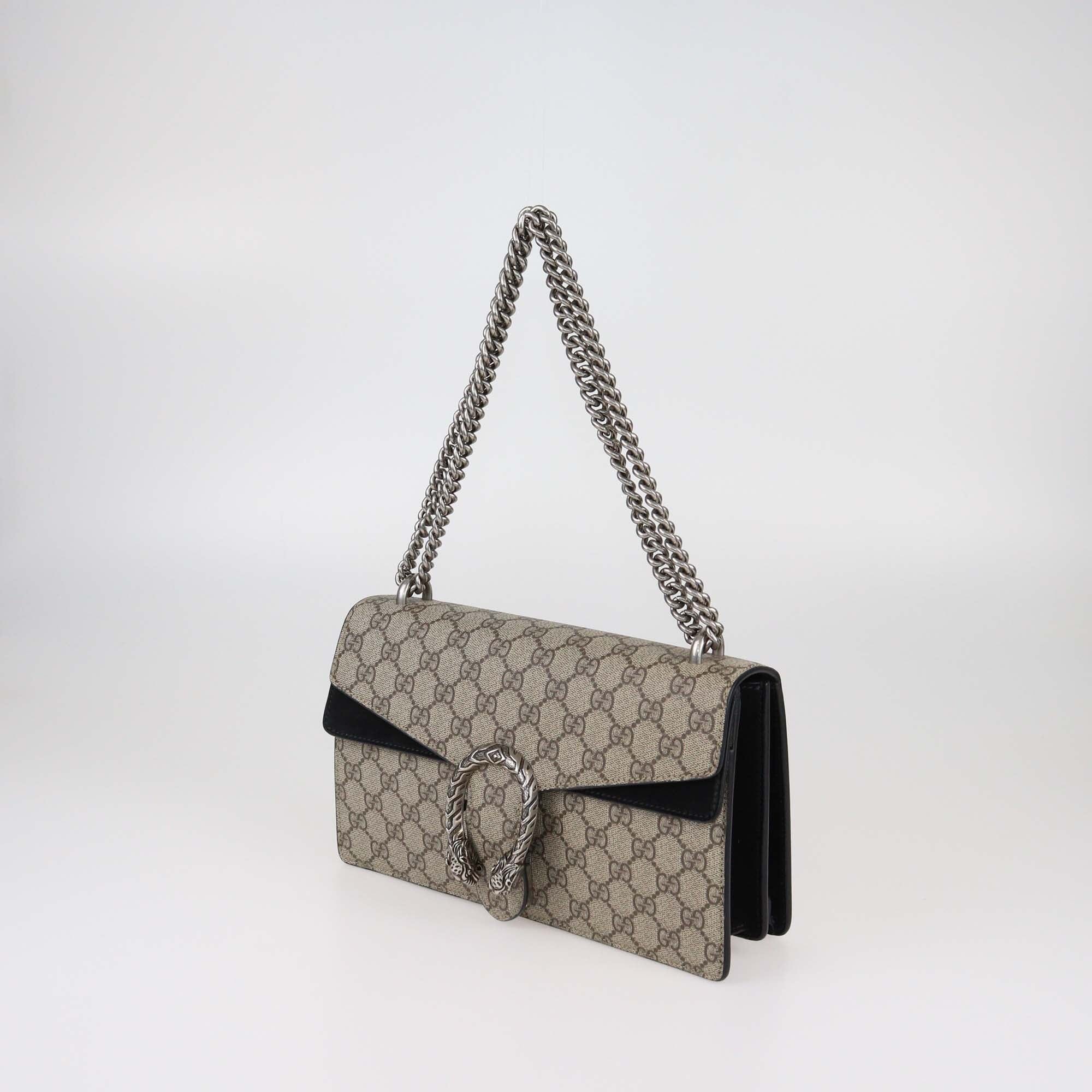 Gucci Black/Beige GG Supreme Small Dionysus Shoulder Bag Womens Gucci 