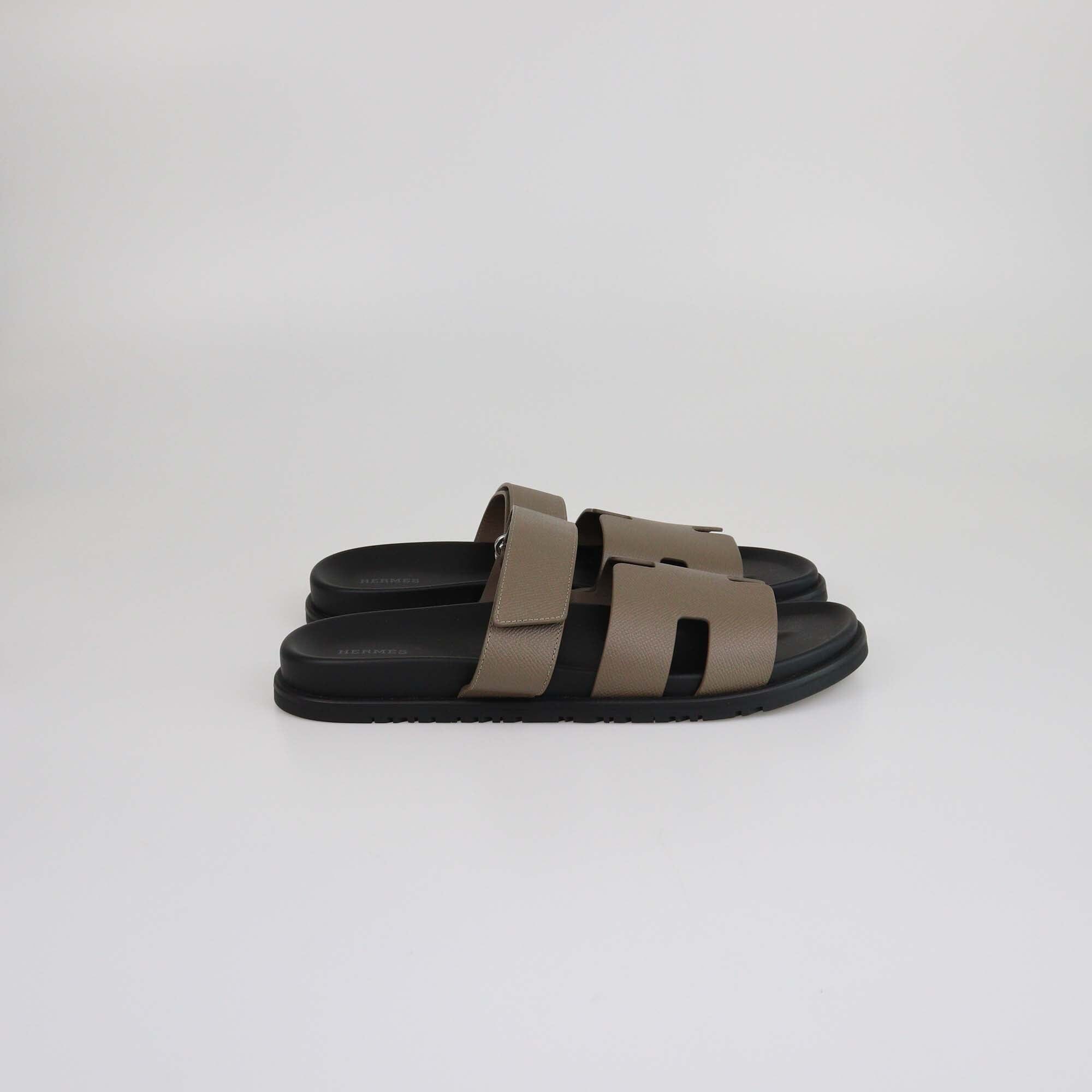 Hermes Etoupe Gray Epsom Chypre Sandals Mens Hermes 