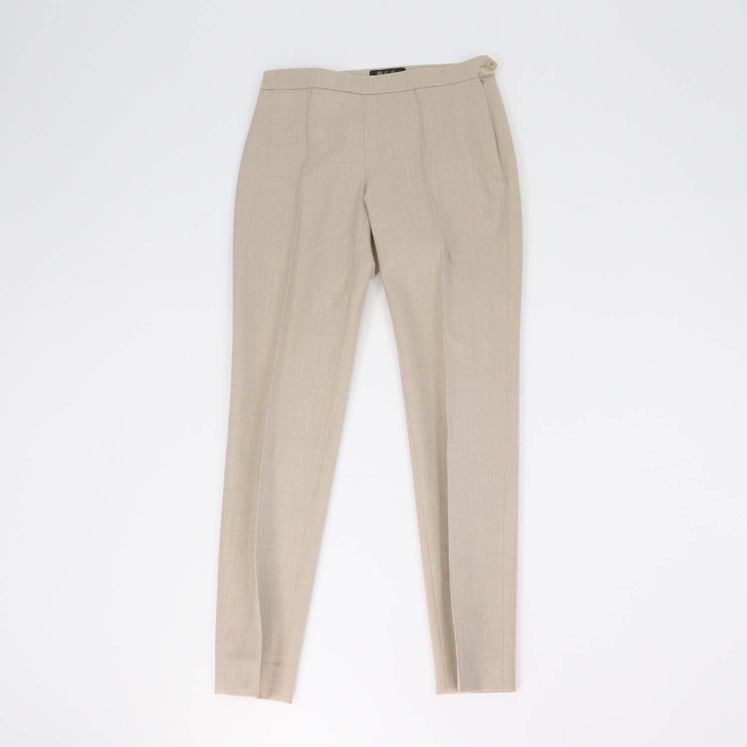 Loro Piana Beige Blend Wool Pleated Straight Fit Pants