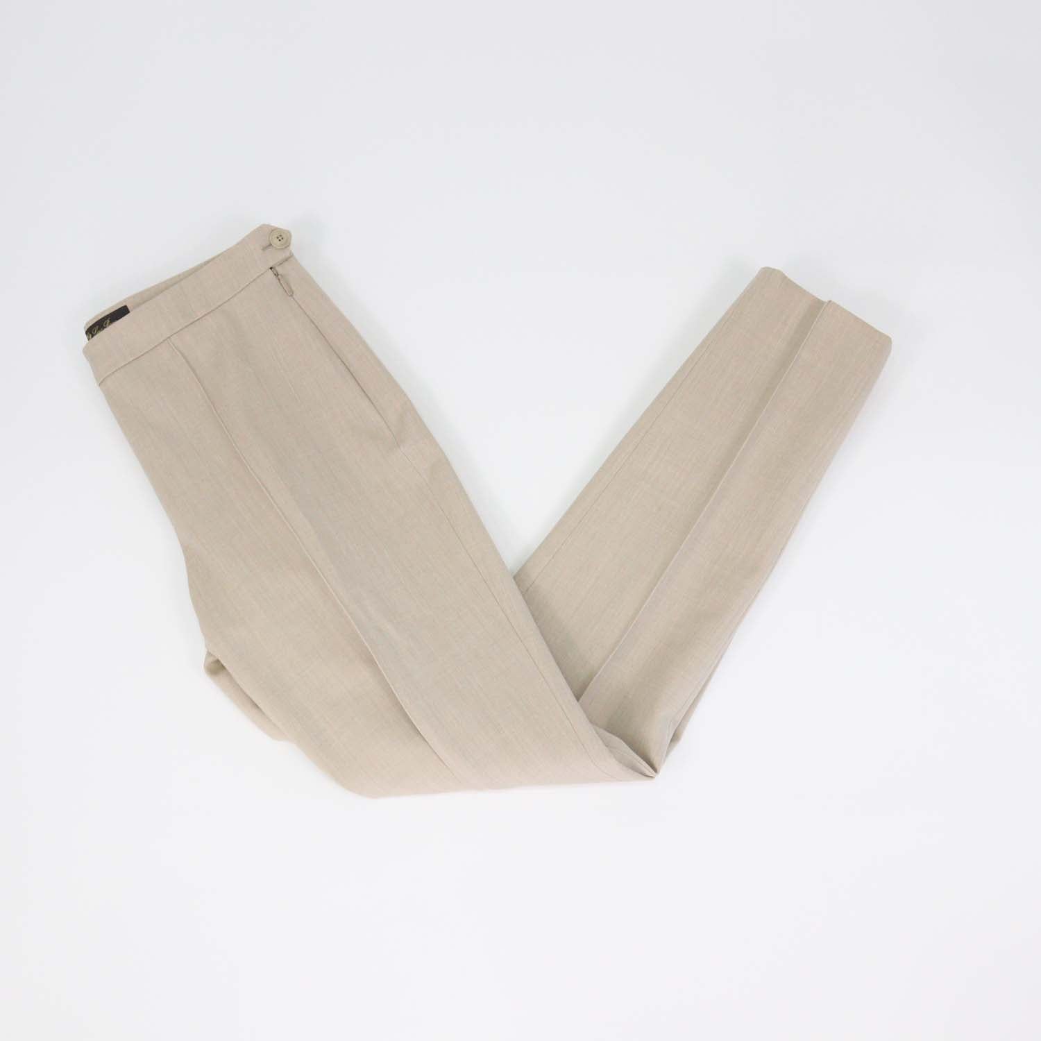 Loro Piana Beige Blend Wool Pleated Straight Fit Pants
