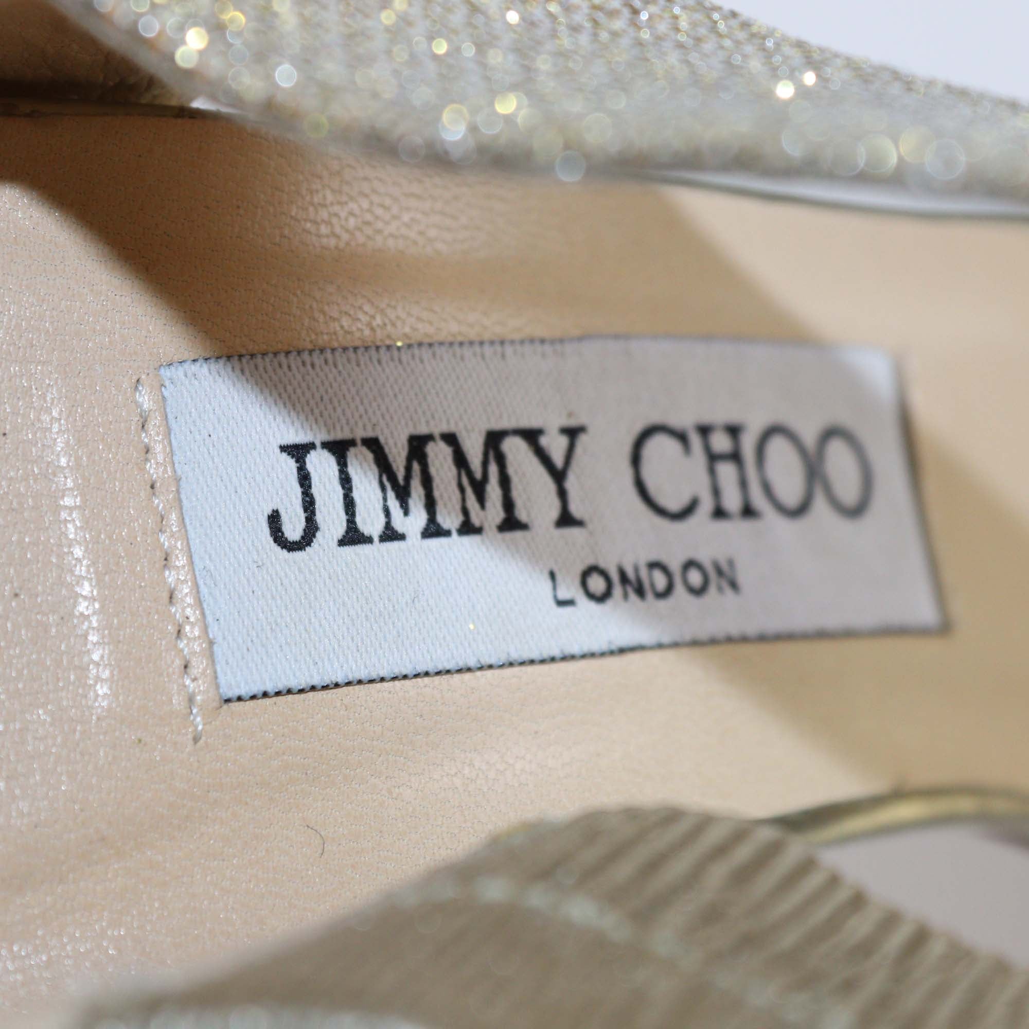 Jimmy Choo Gold Glitter Lurex Fabric Alana Sandals