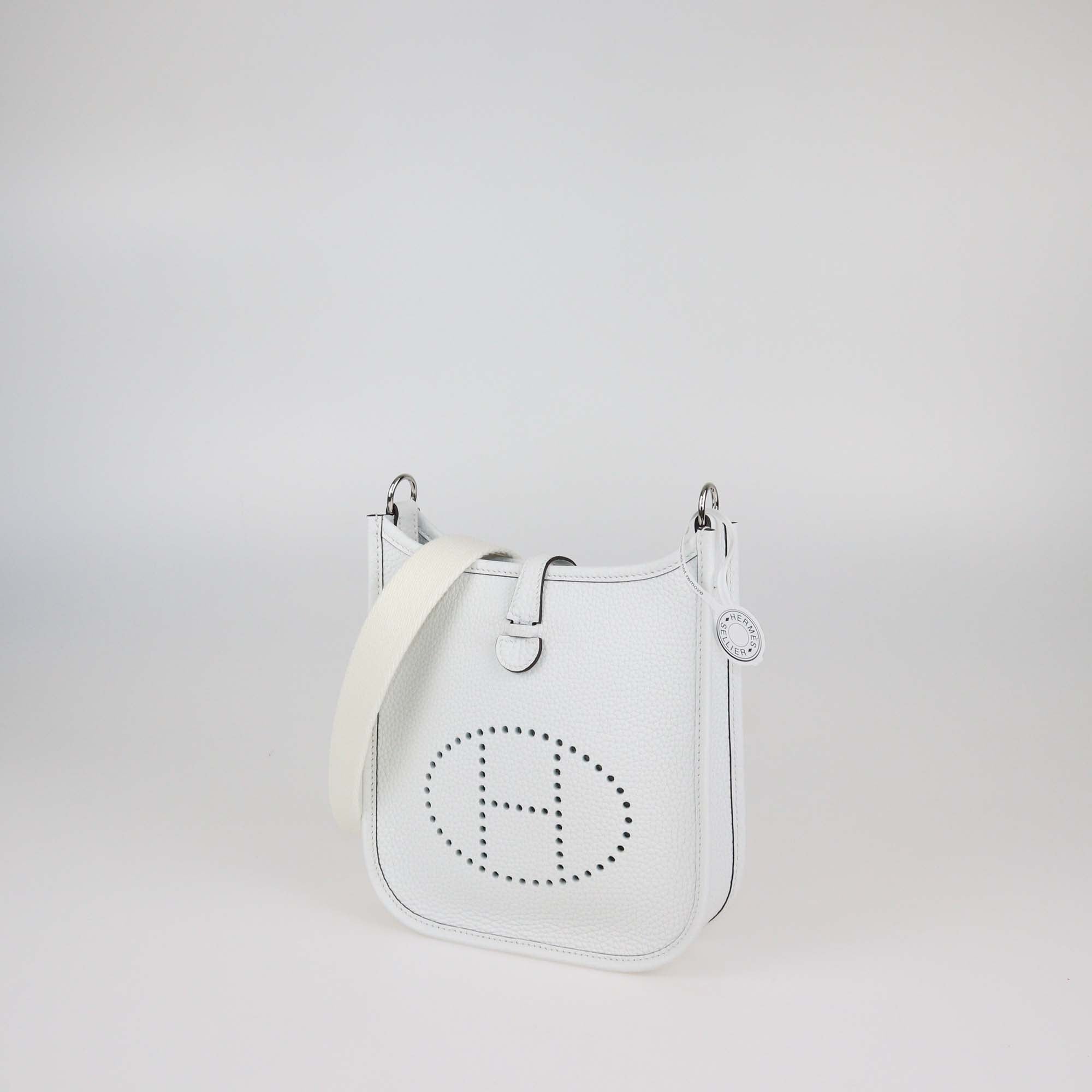 Hermes New White Clemence Leather Evelyne TPM Bag