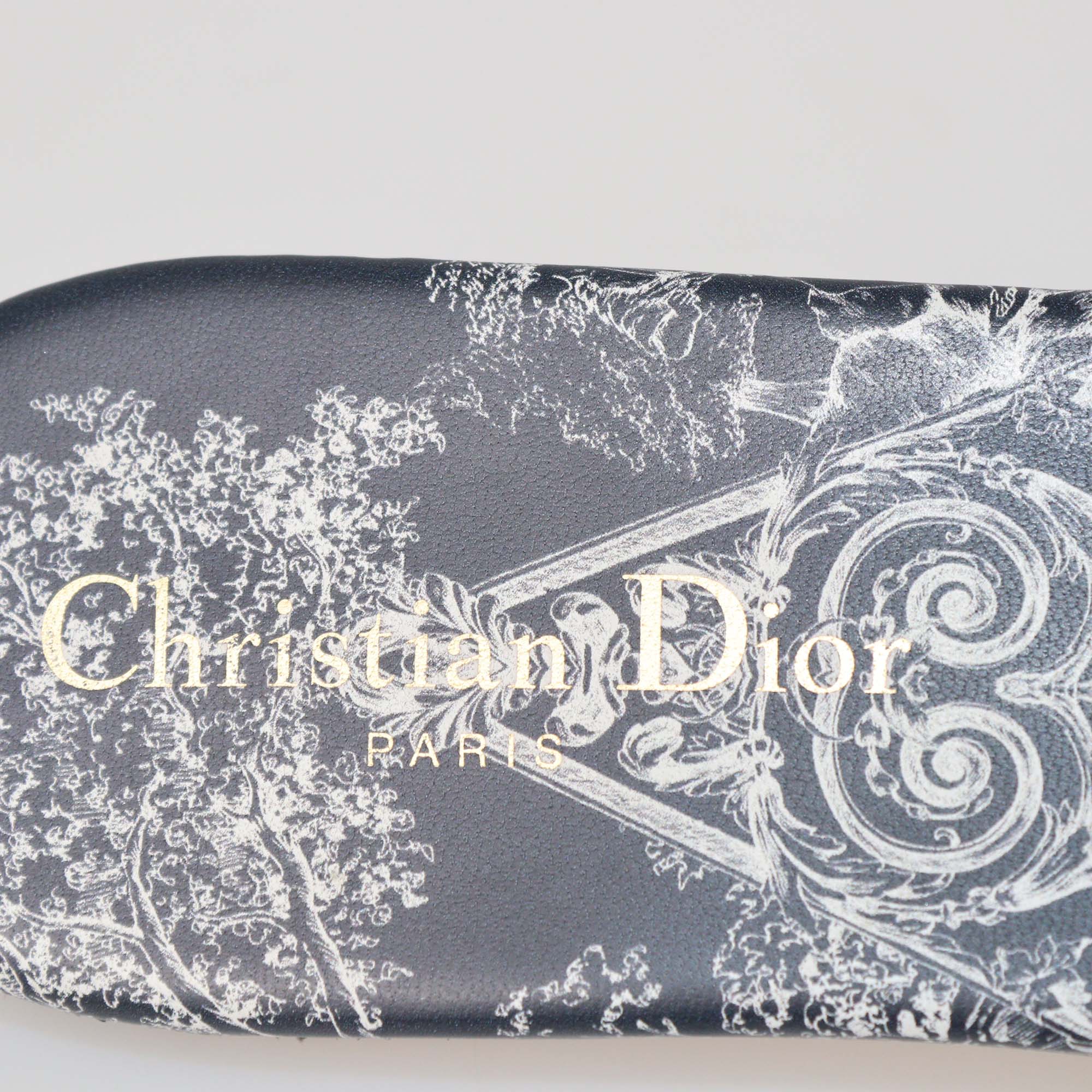 Christian Dior Navy Blue/White Embroidered Canvas Dway Flat Slides