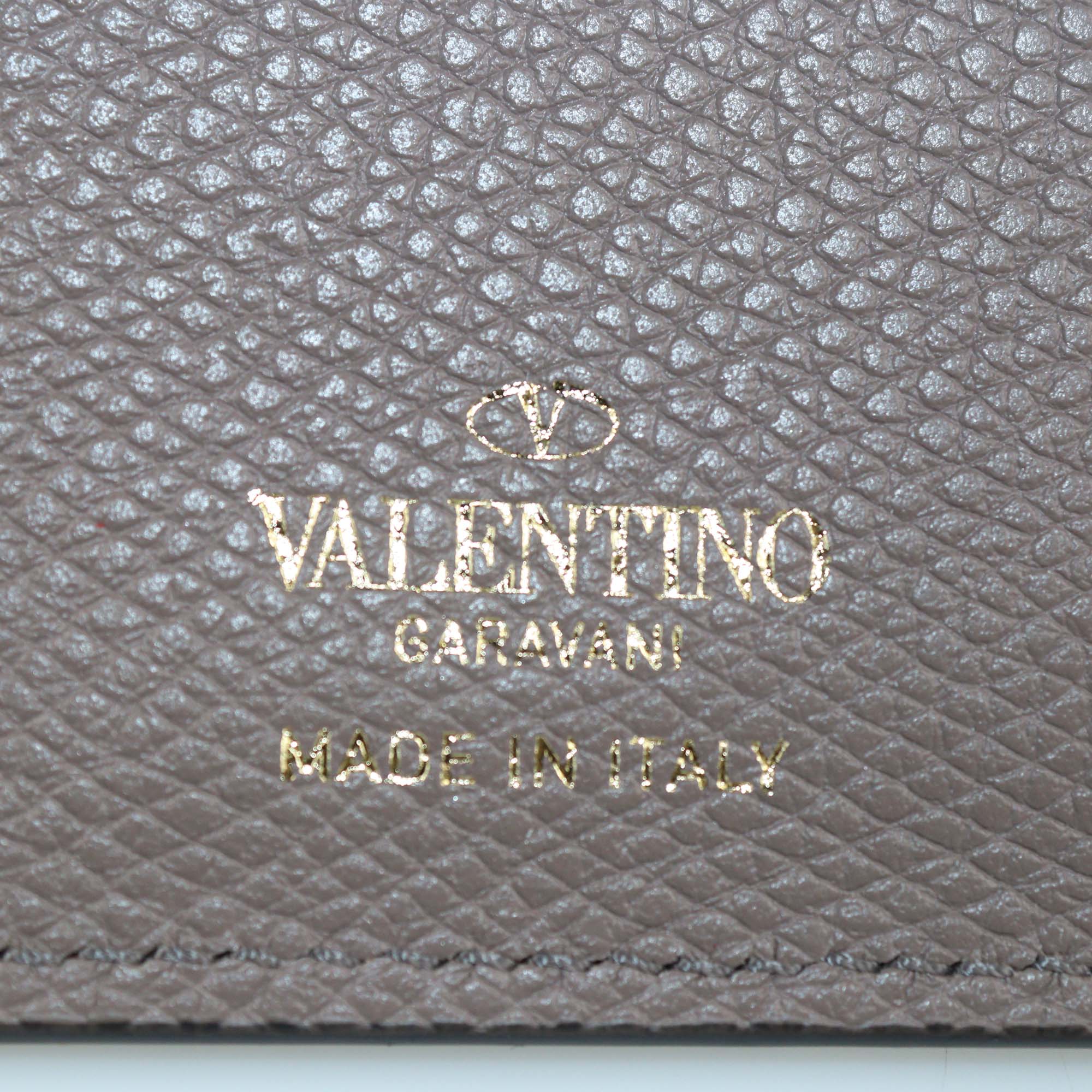 Valentino Dark Beige Leather VLogo Compact Wallet