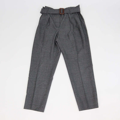 Brunello Cucinelli Black/Grey Wool Houndstooth Print Belted Pants