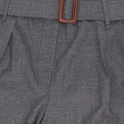 Brunello Cucinelli Black/Grey Wool Houndstooth Print Belted Pants