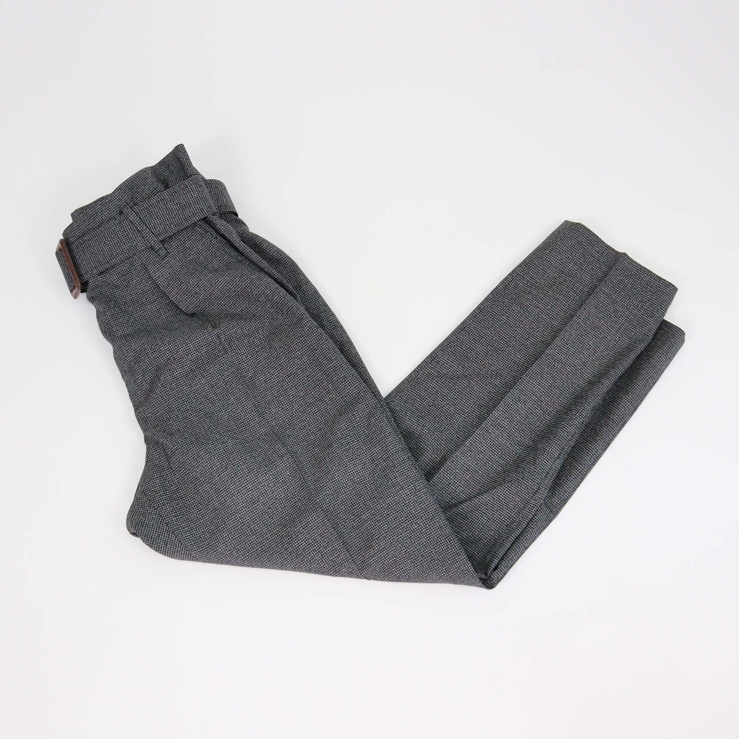 Brunello Cucinelli Black/Grey Wool Houndstooth Print Belted Pants