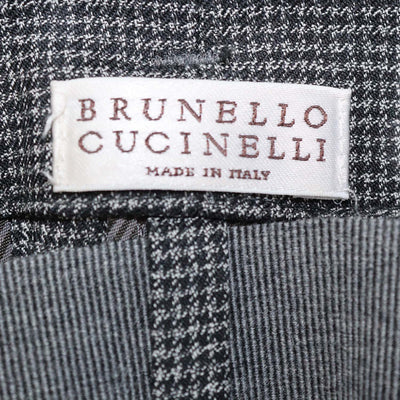 Brunello Cucinelli Black/Grey Wool Houndstooth Print Belted Pants