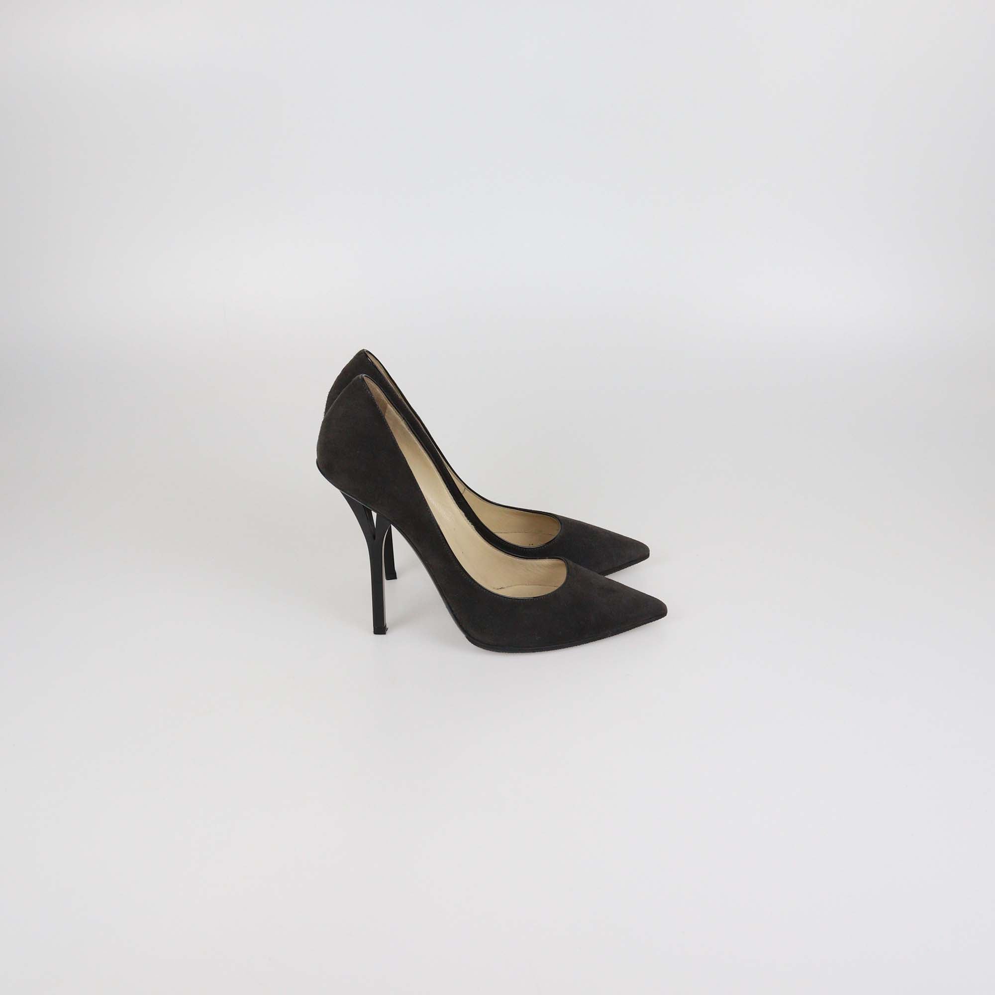 Jimmy Choo Dark Grey Suede Pointed Toe Pumps