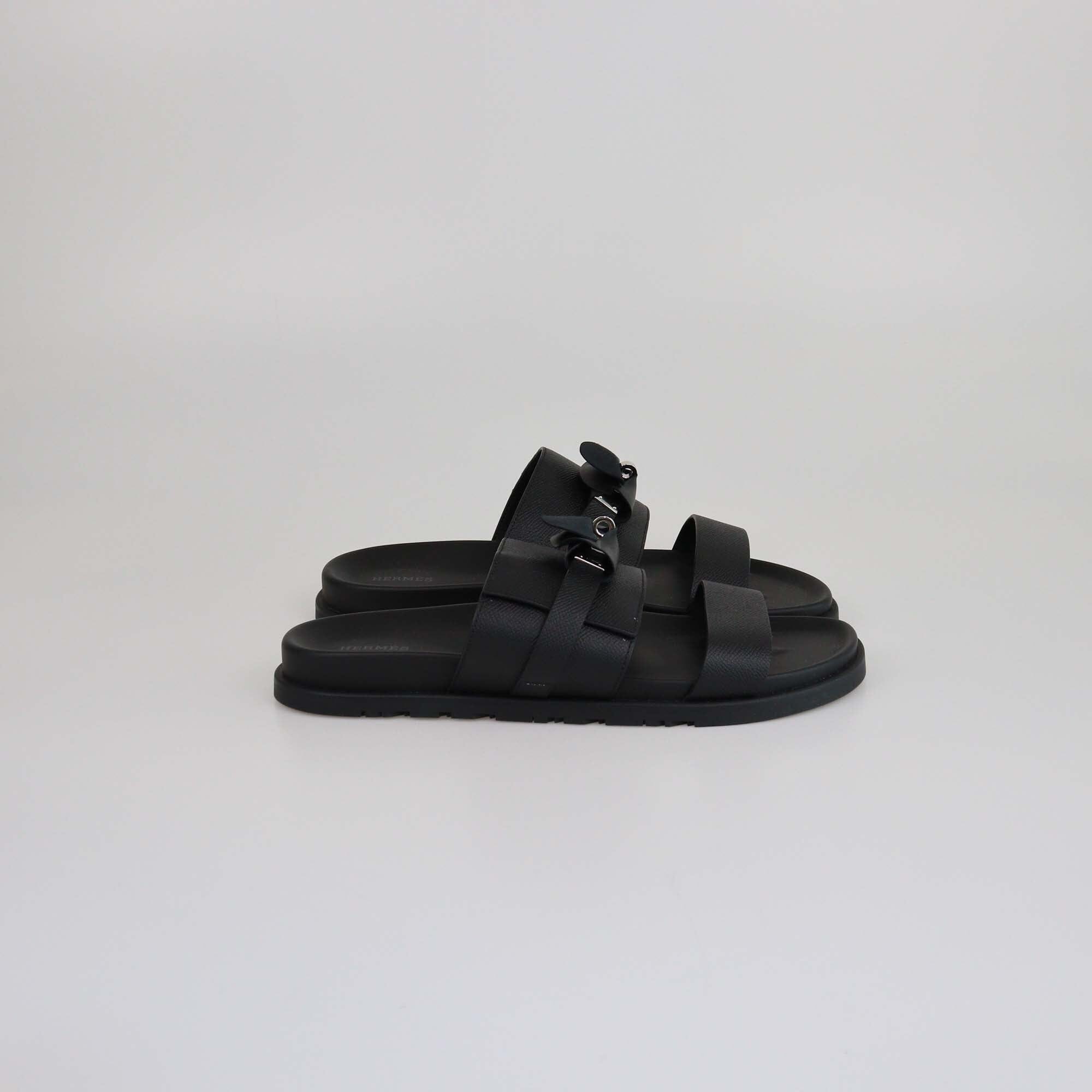 Hermes Noir Epsom Jackson Sandals Mens Hermes 