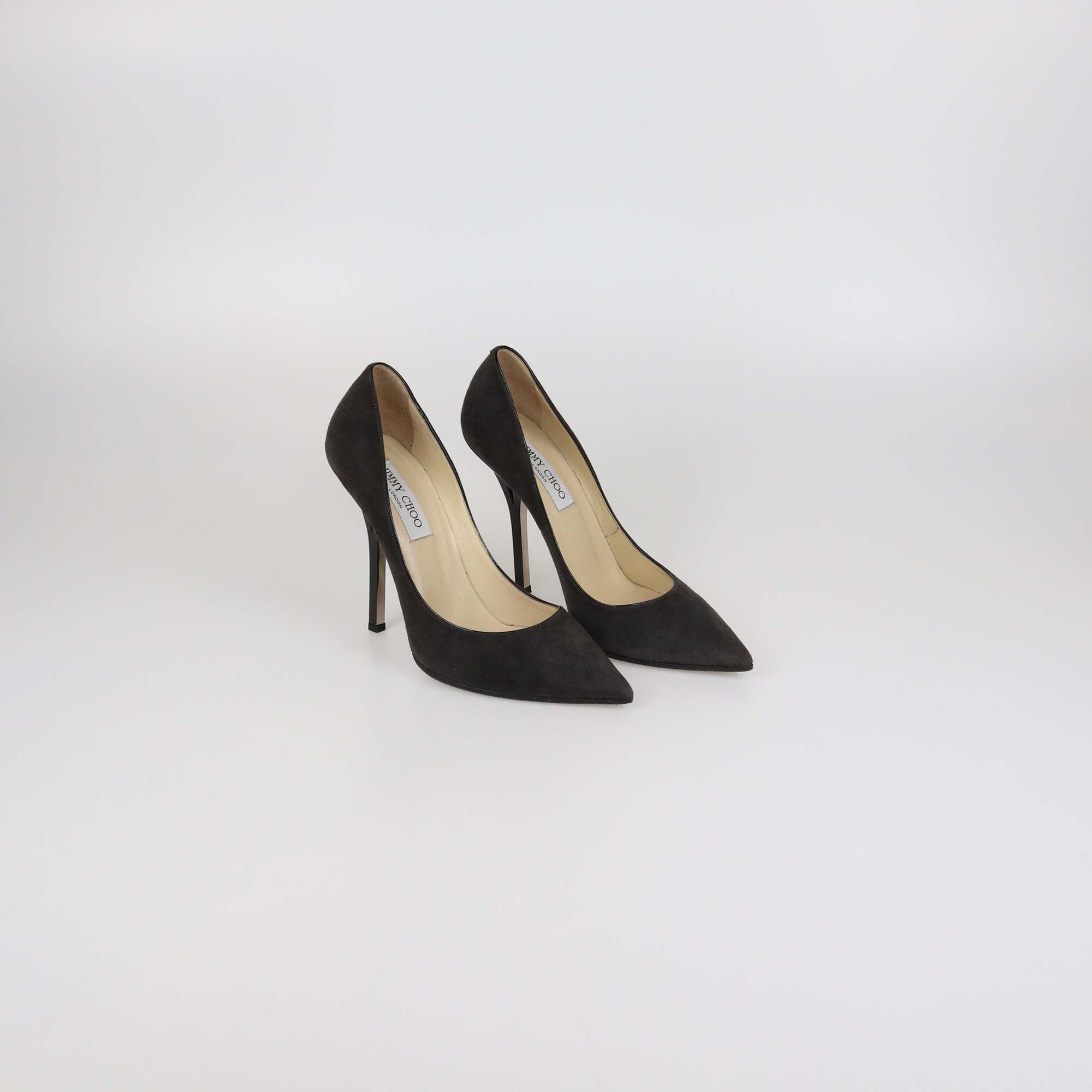 Jimmy Choo Dark Grey Suede Pointed Toe Pumps