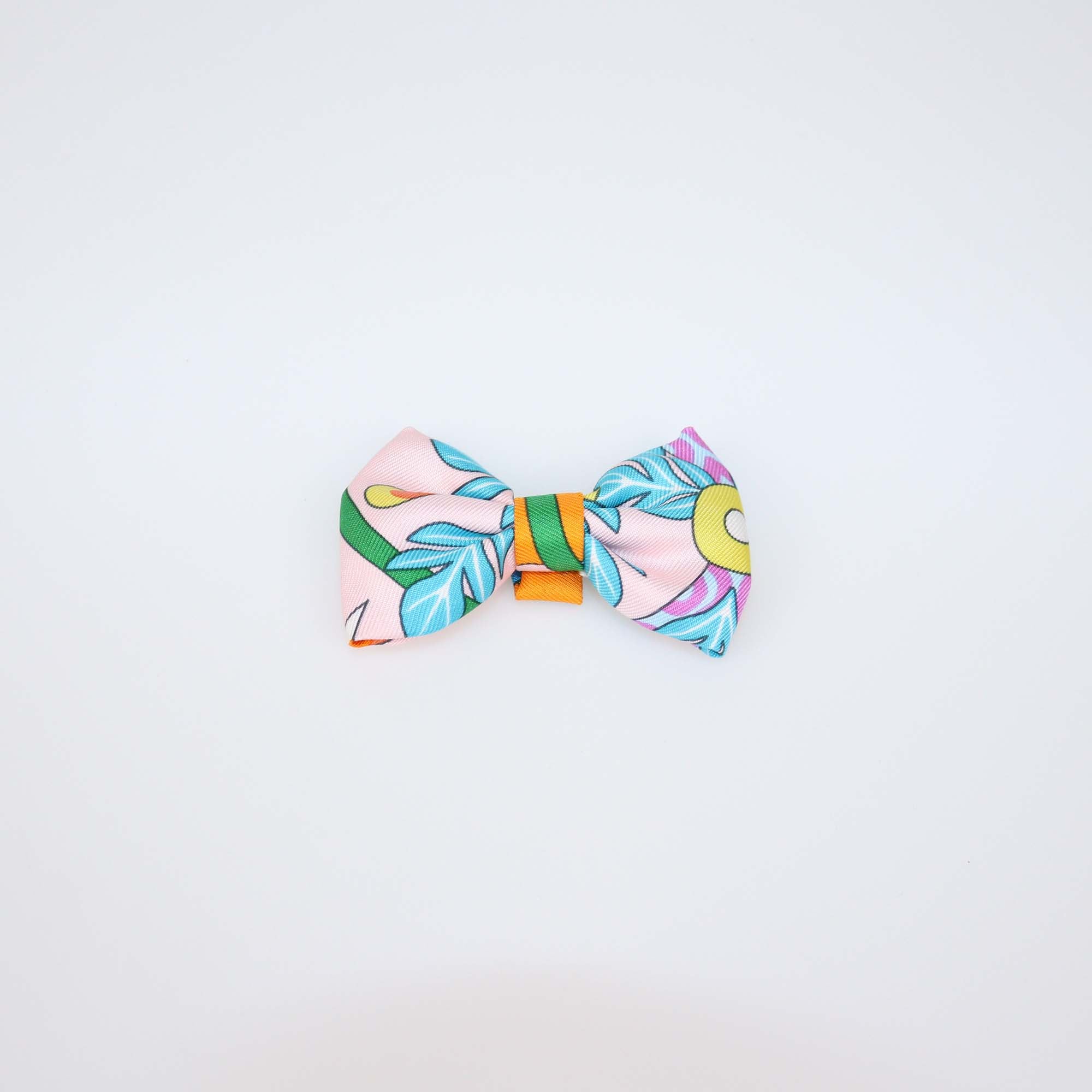 Hermes Orange Multicolor Silk Printed Twillon & Bow Set