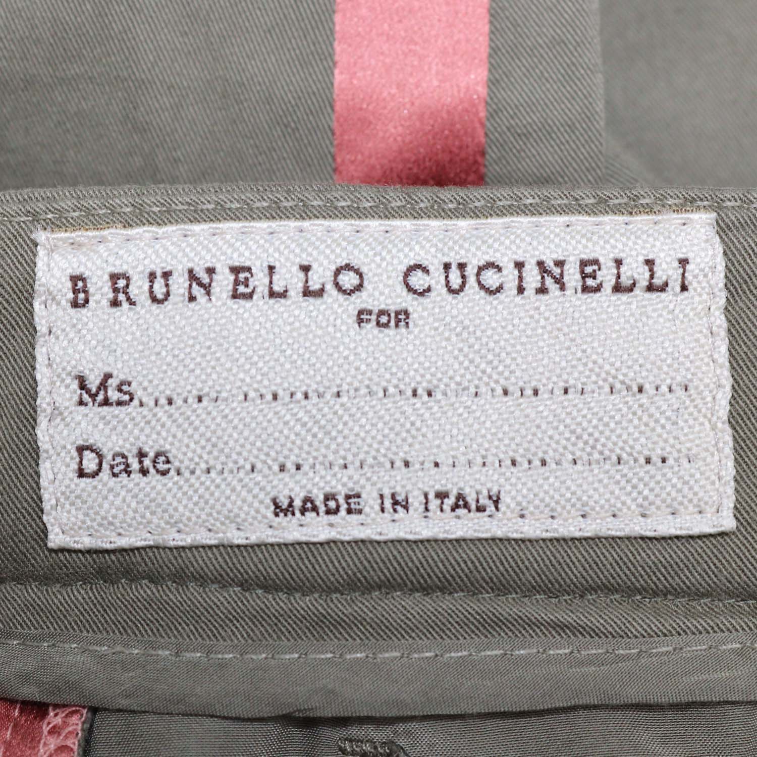 Brunello Cucinelli Army Green Cotton Side Satin Trimmed Pants