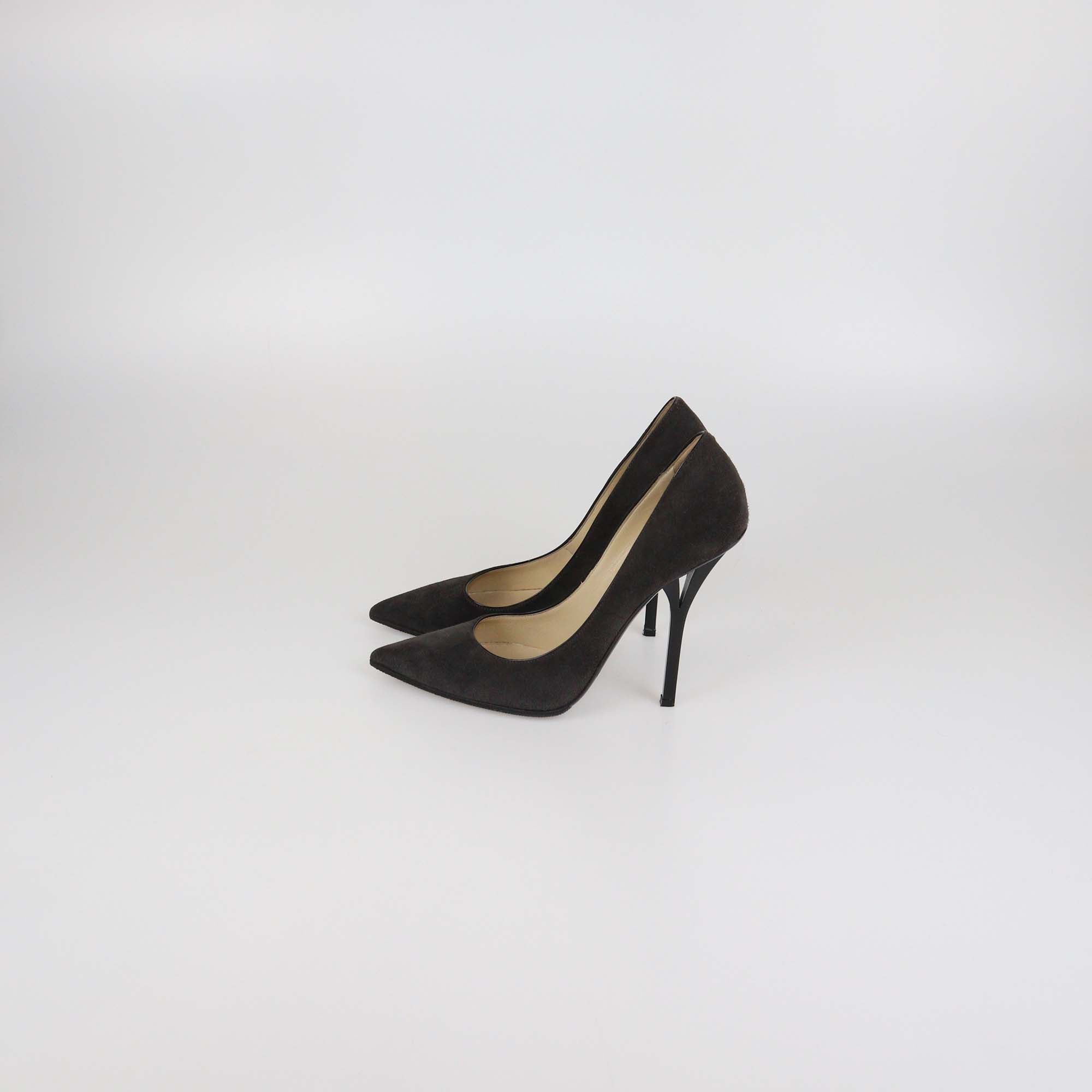 Jimmy Choo Dark Grey Suede Pointed Toe Pumps
