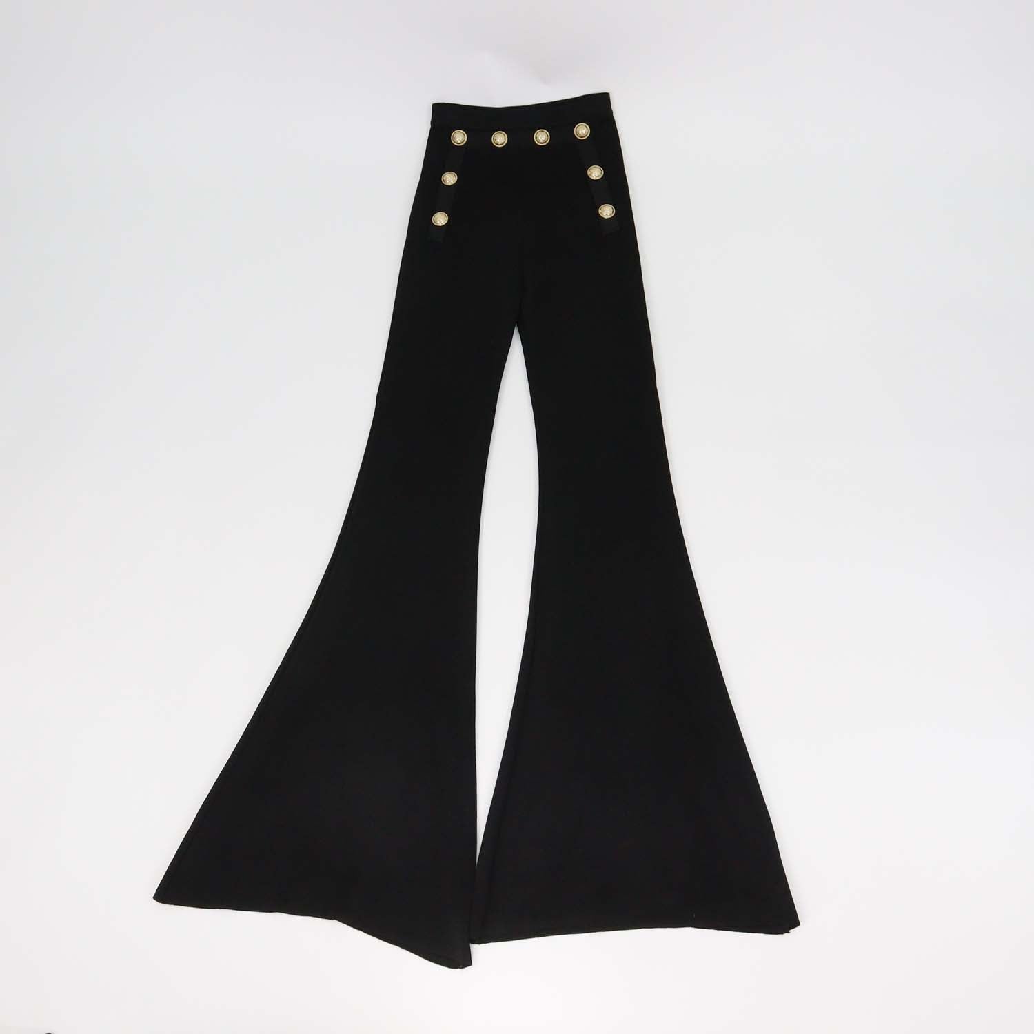 Balmain Black Viscose Button Detailed Flared Trousers