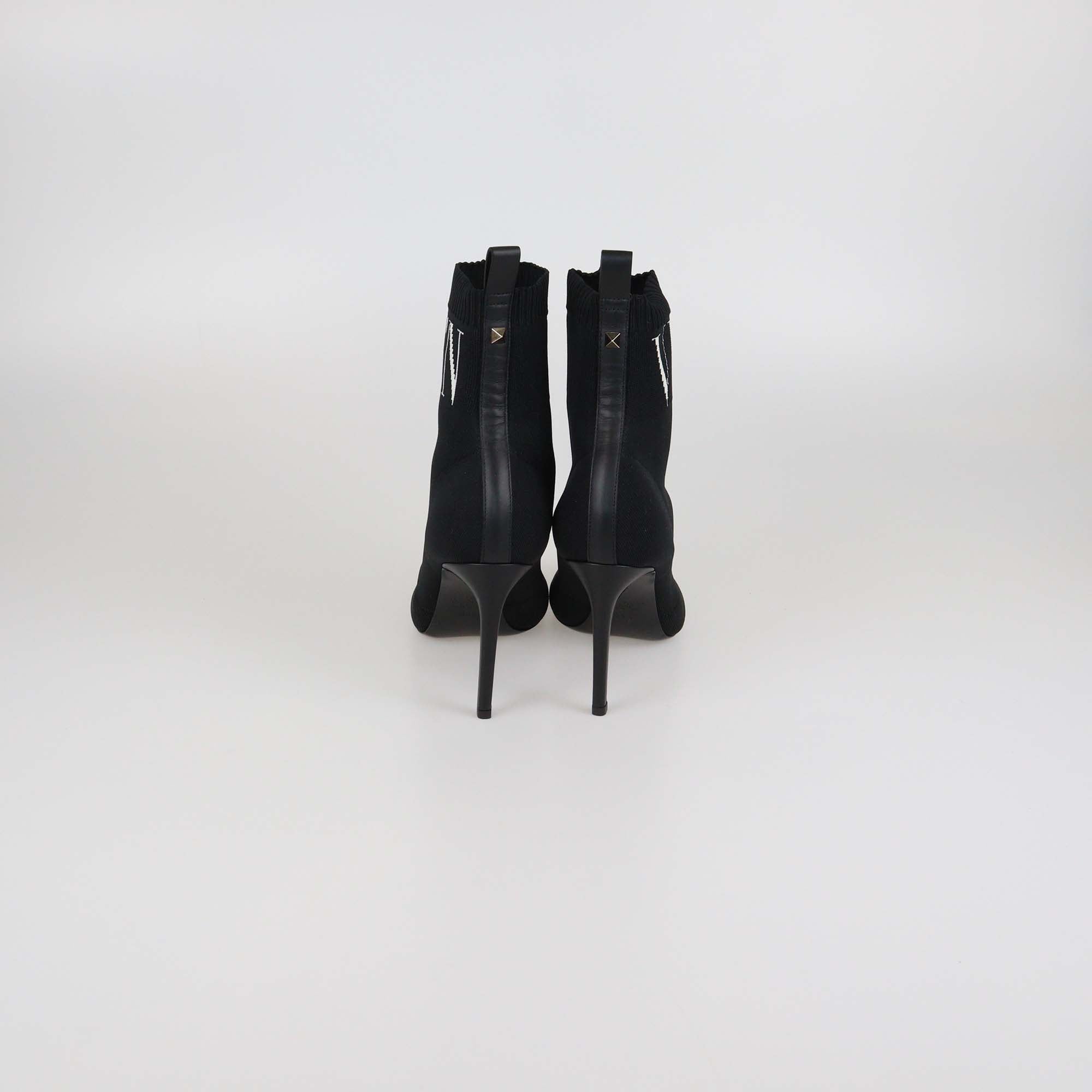 Valentino Black Knit Fabric VLTN Ankle Boots