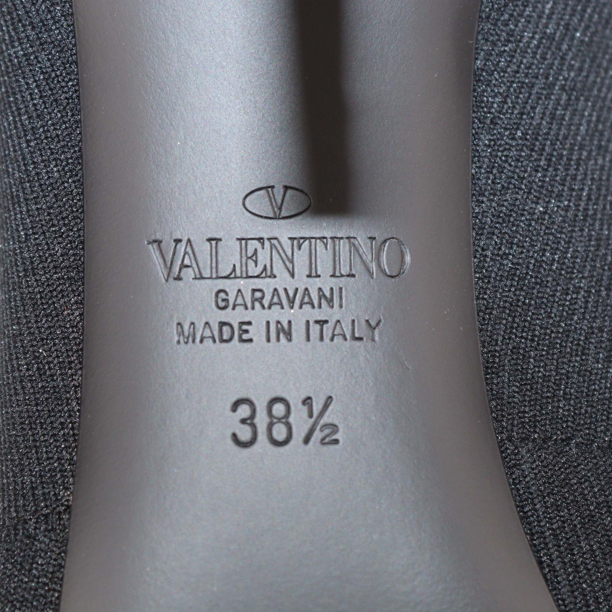 Valentino Black Knit Fabric VLTN Ankle Boots