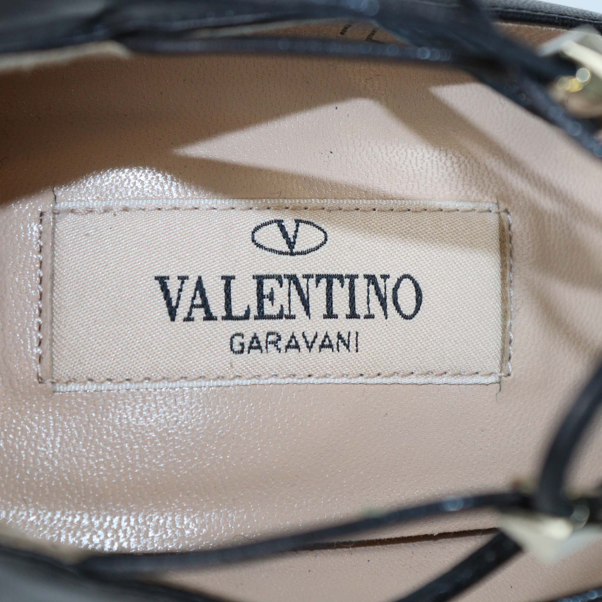 Valentino Black Leather Rockstud Lace Up Pointed Toe Pumps