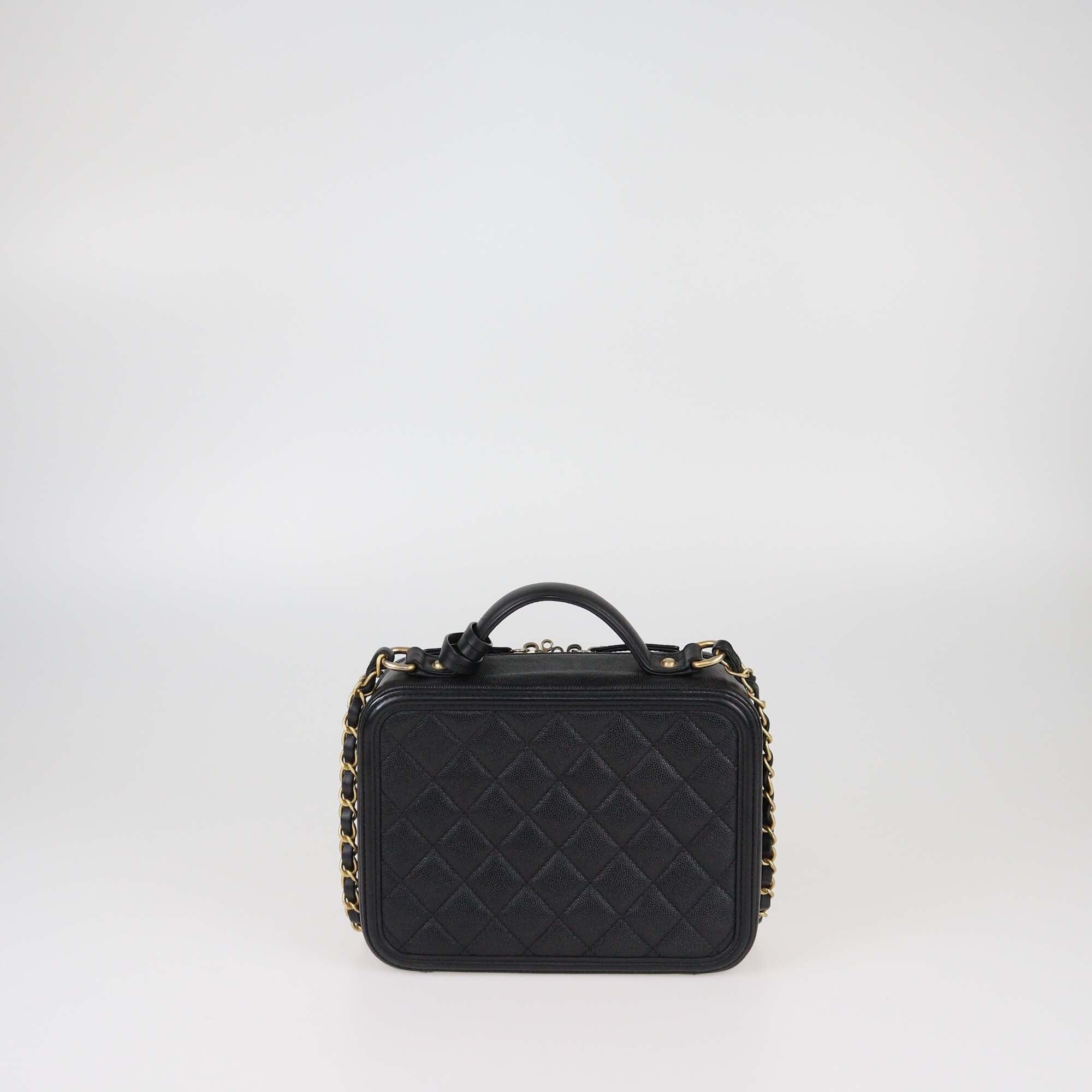 Chanel Black Quilted Caviar Medium Filigree Vanity Case Bag Womens Chanel 