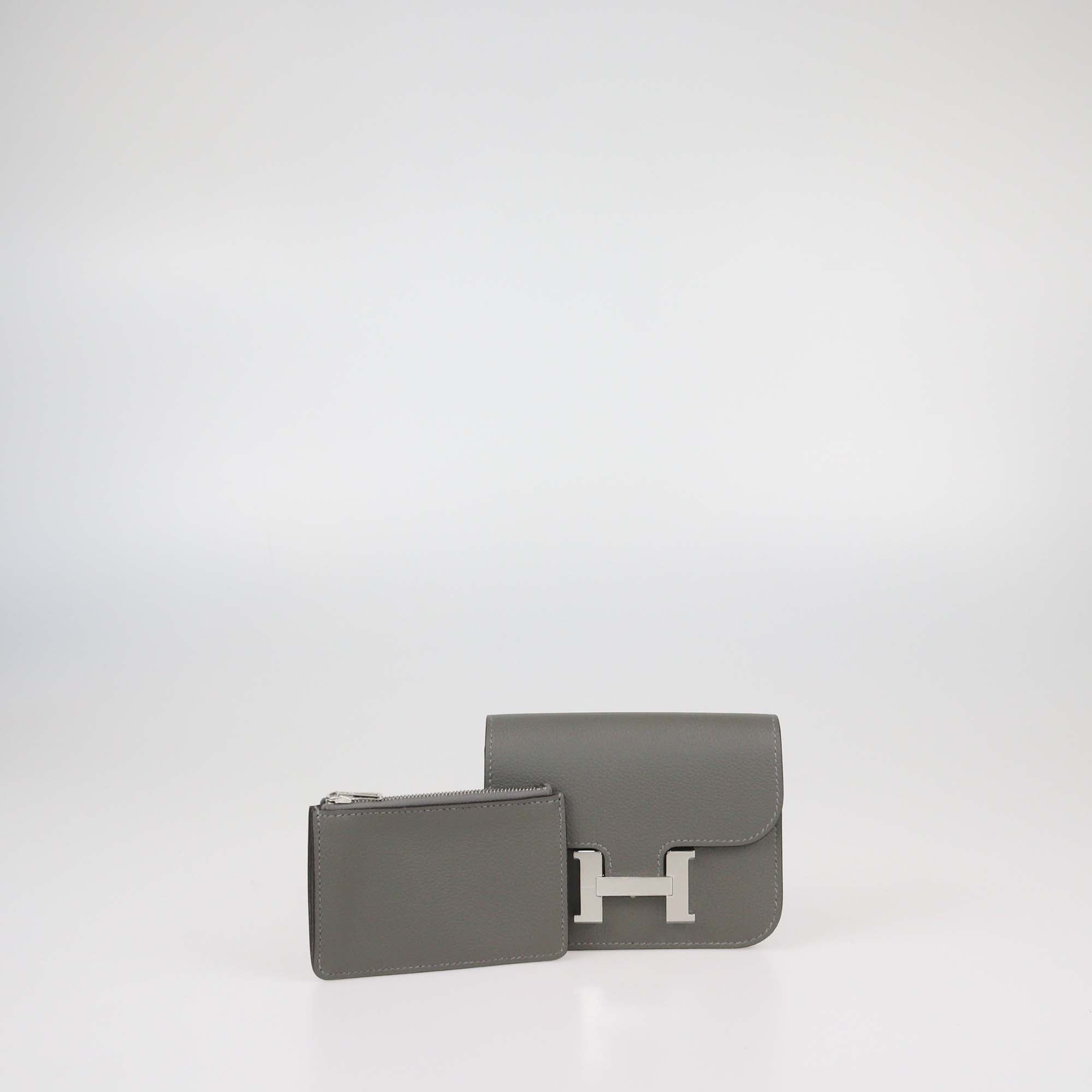Hermes Gris Meyer Evercolor Leather Constance Slim Wallet