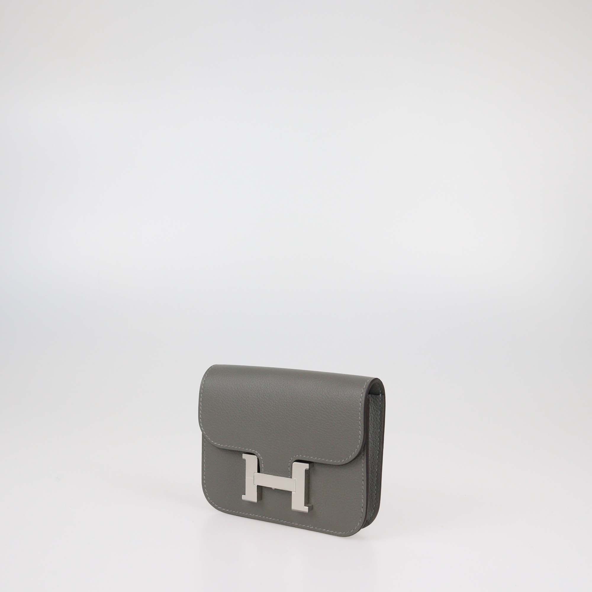 Hermes Gris Meyer Evercolor Leather Constance Slim Wallet