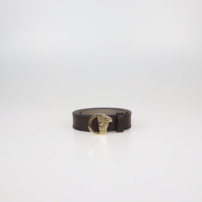 Versace Collection Dark Brown Leather Medusa Buckle Belt