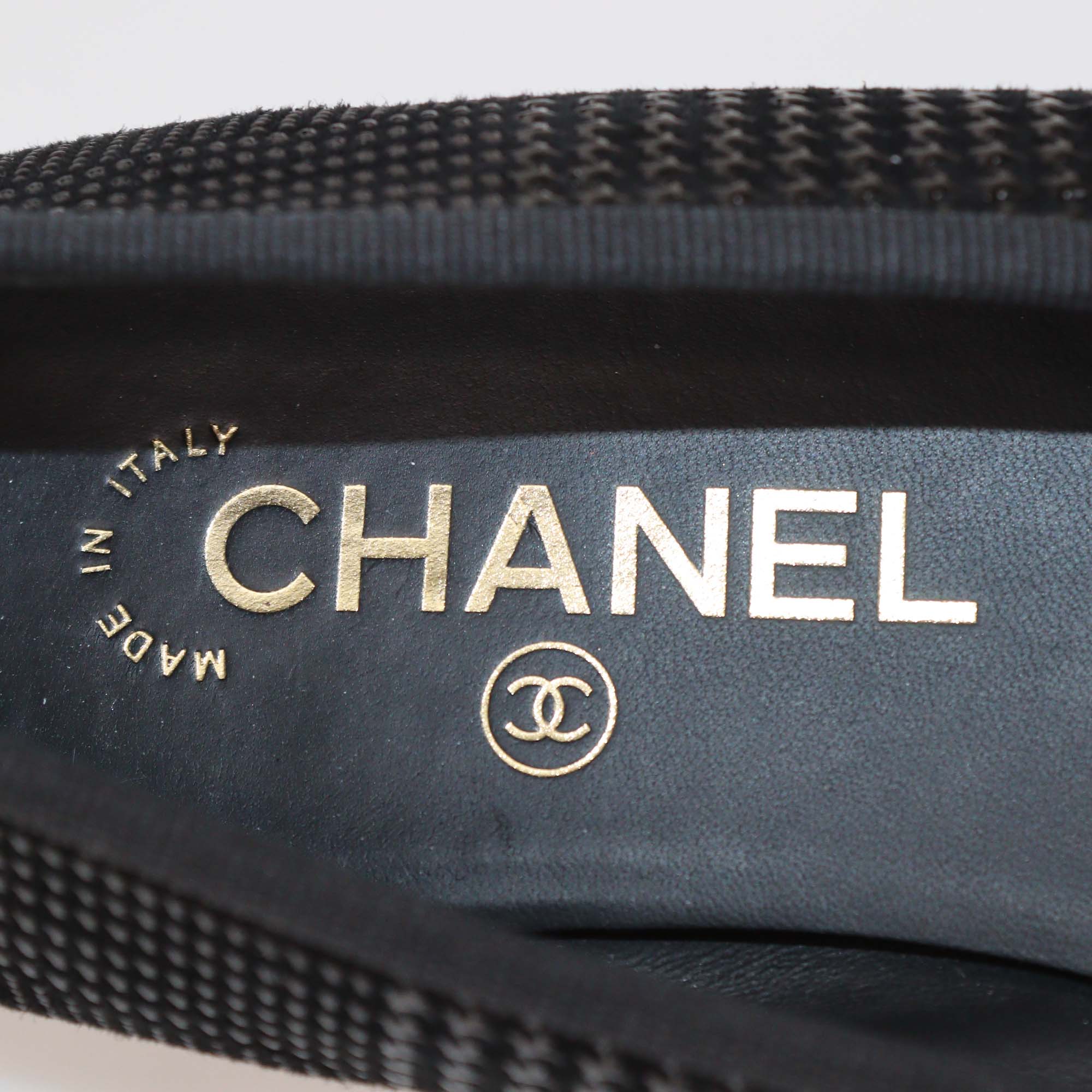 Chanel Black Textured Suede CC Cap Toe Ballet Flats