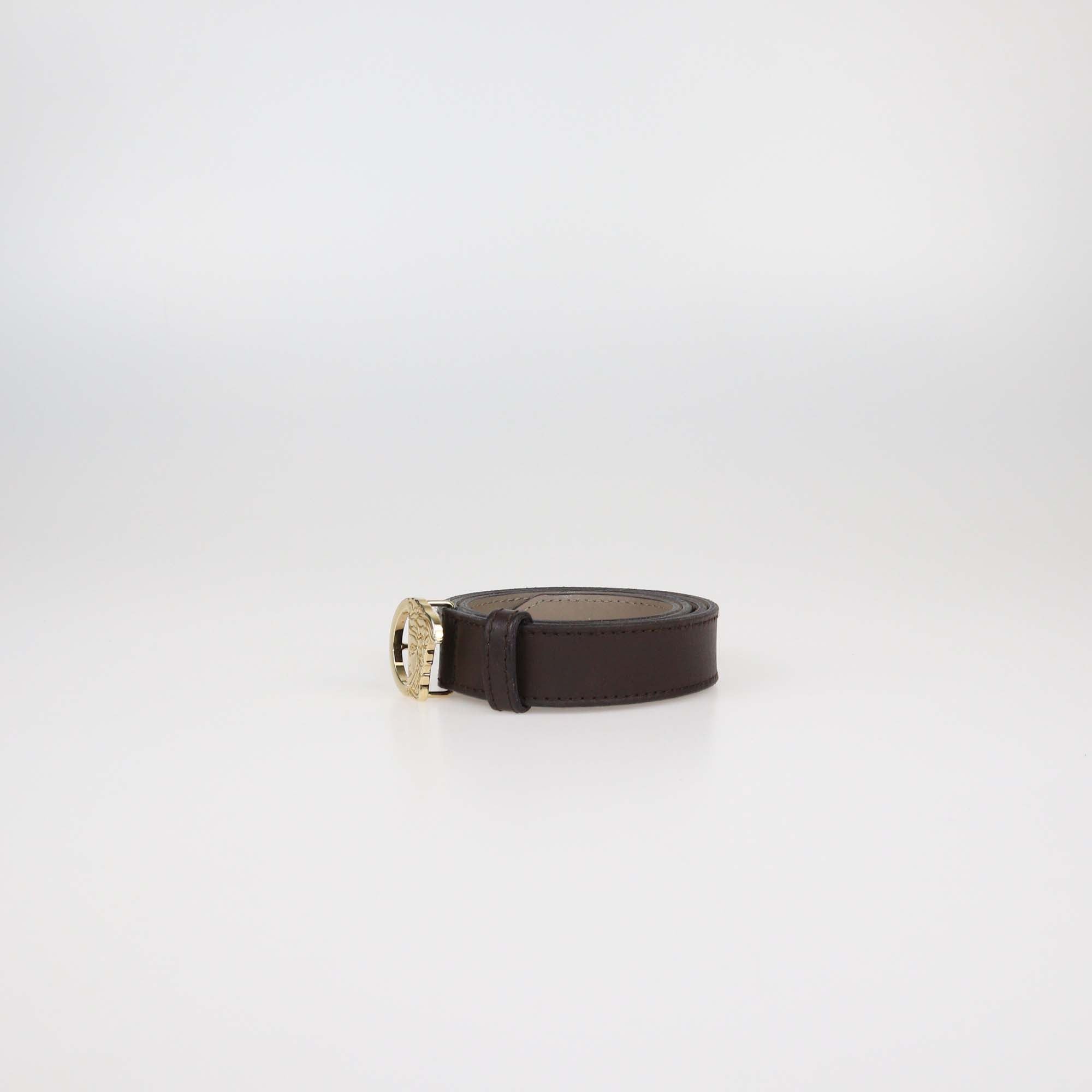 Versace Collection Dark Brown Leather Medusa Buckle Belt