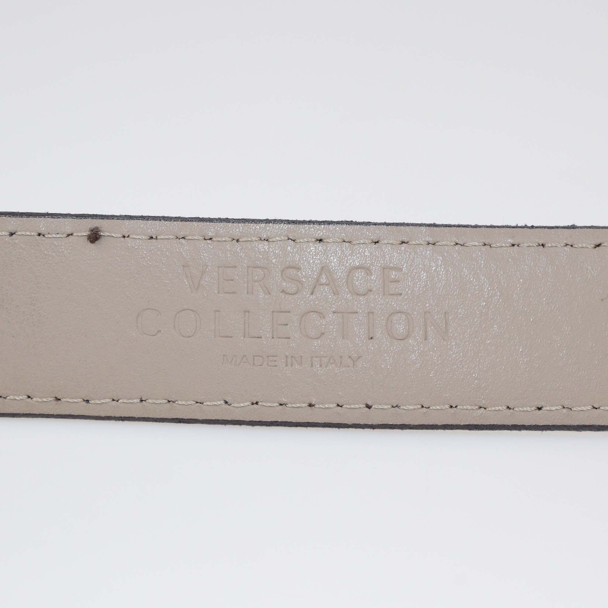 Versace Collection Dark Brown Leather Medusa Buckle Belt