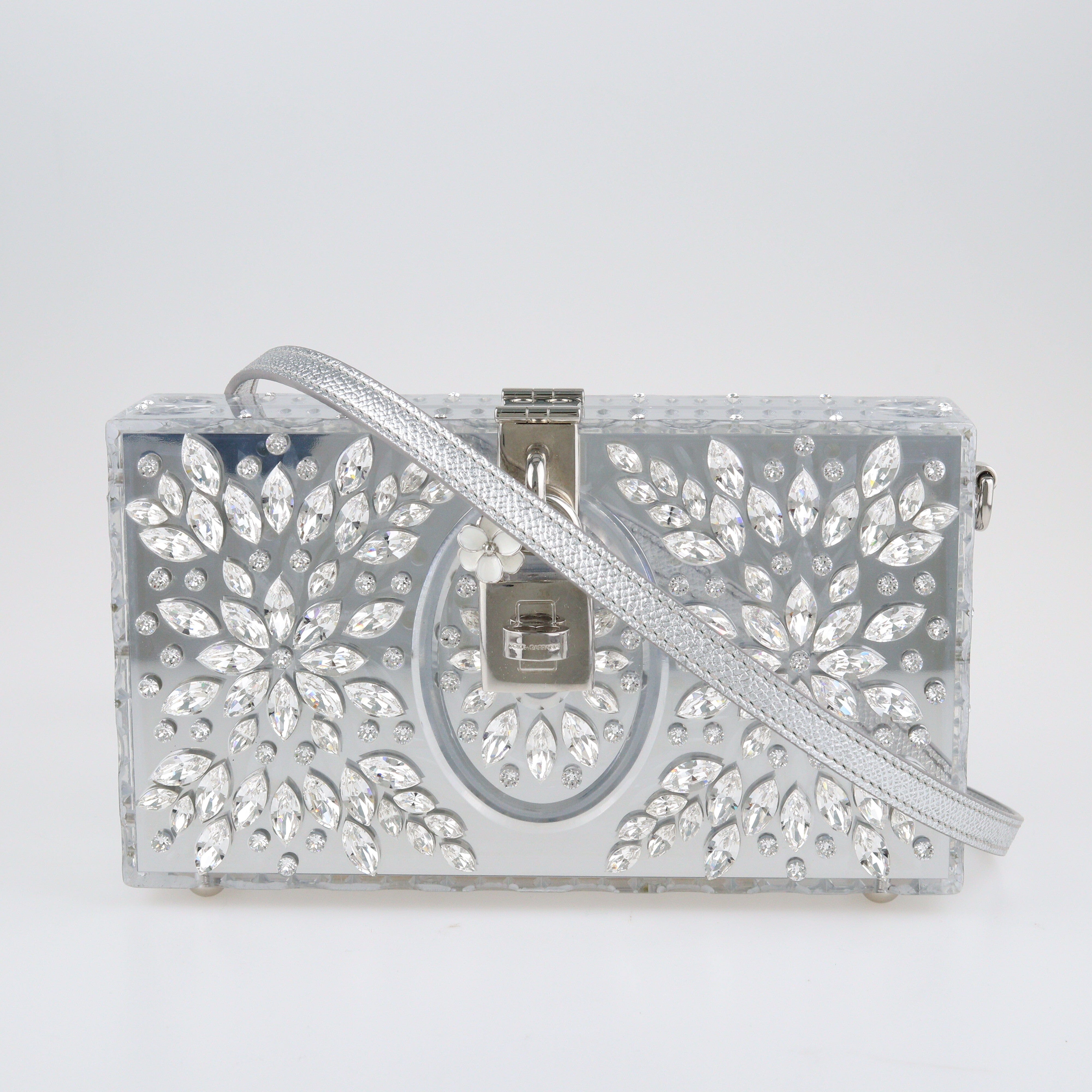 Silver Crystal Embellished Locket Clutch Bags Dolce & Gabbana 