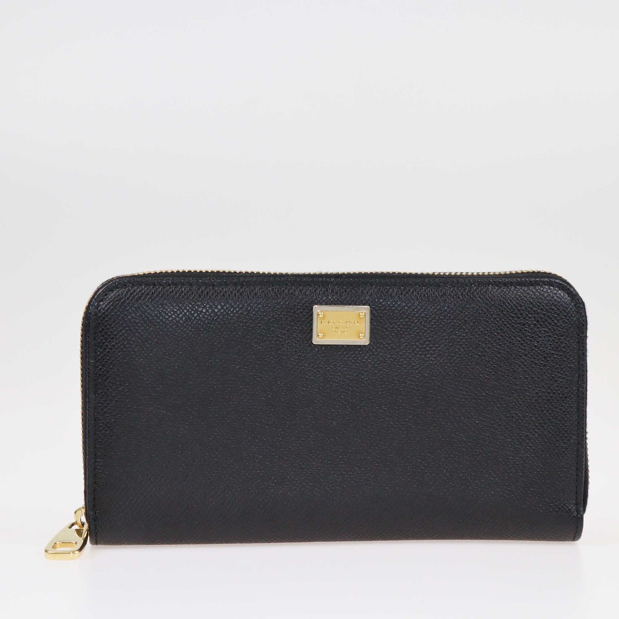 Dolce & Gabbana Black Zip Around Continental Wallet Bags Dolce & Gabbana 