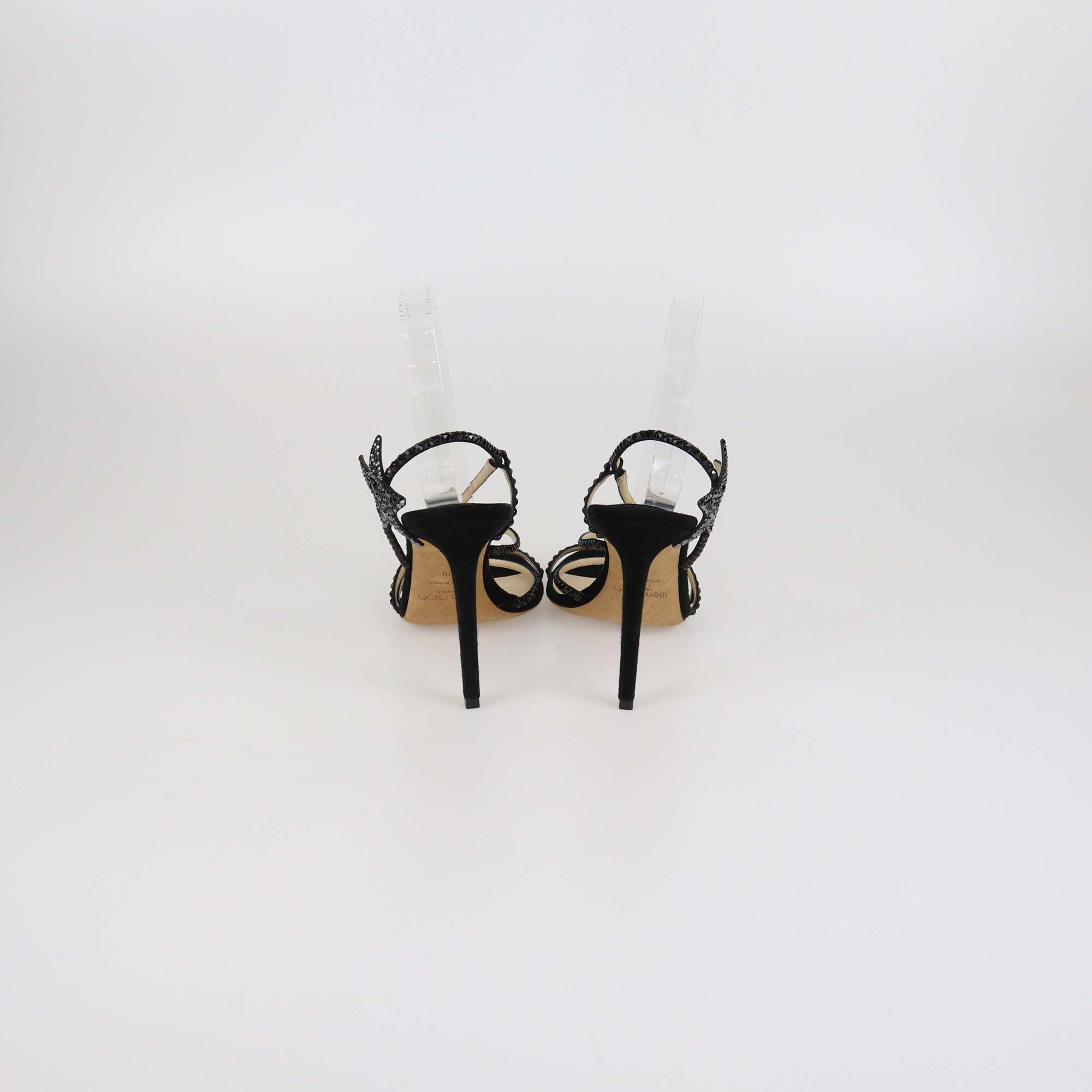 Jimmy Choo Black Suede Crystal Embellished Lynn Sandals