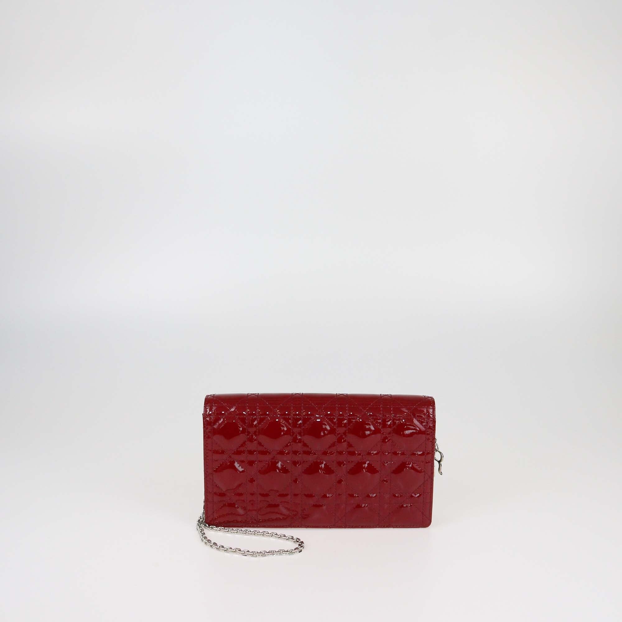 Christian Dior Red Cannage Lady Dior Pouch On Chain Womens Christian Dior 