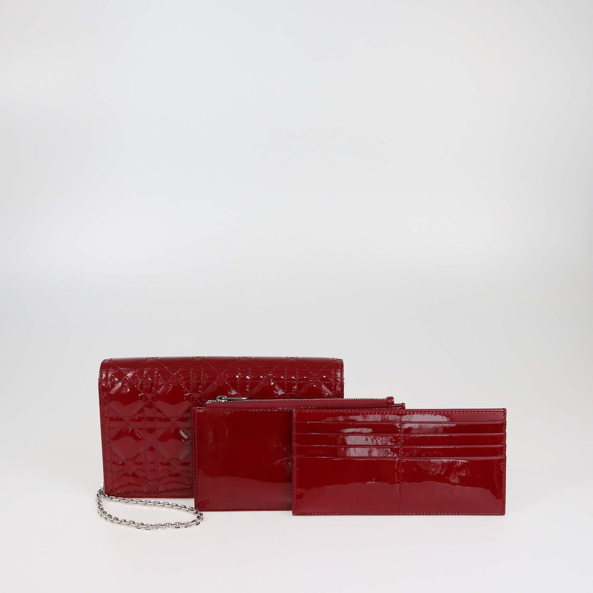 Christian Dior Red Cannage Lady Dior Pouch On Chain Womens Christian Dior 