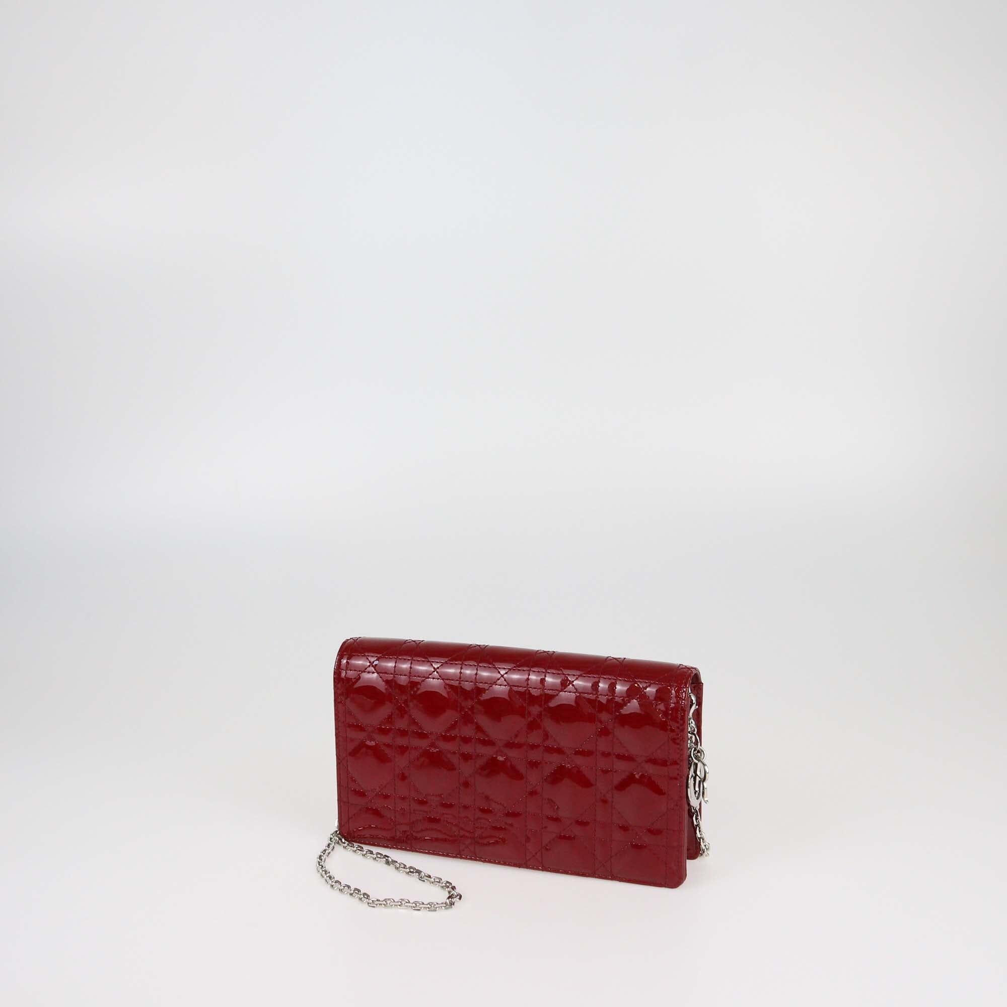 Christian Dior Red Cannage Lady Dior Pouch On Chain Womens Christian Dior 