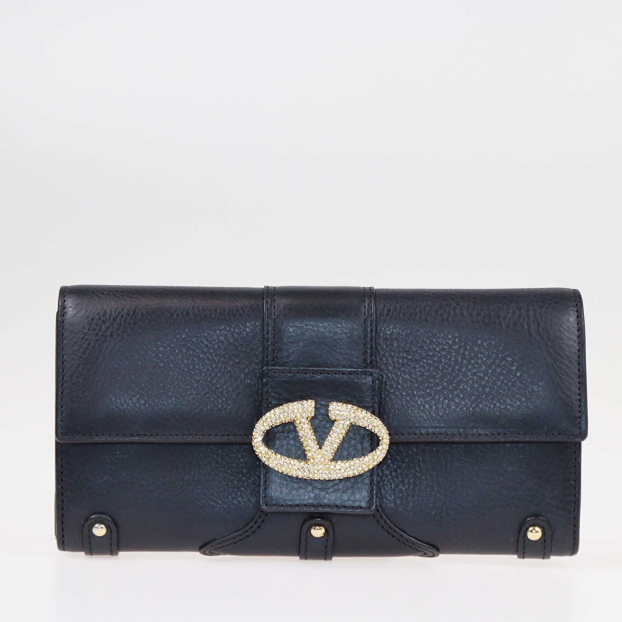 Valentino Black VLogo Flap Continental Wallet Bags Valentino 