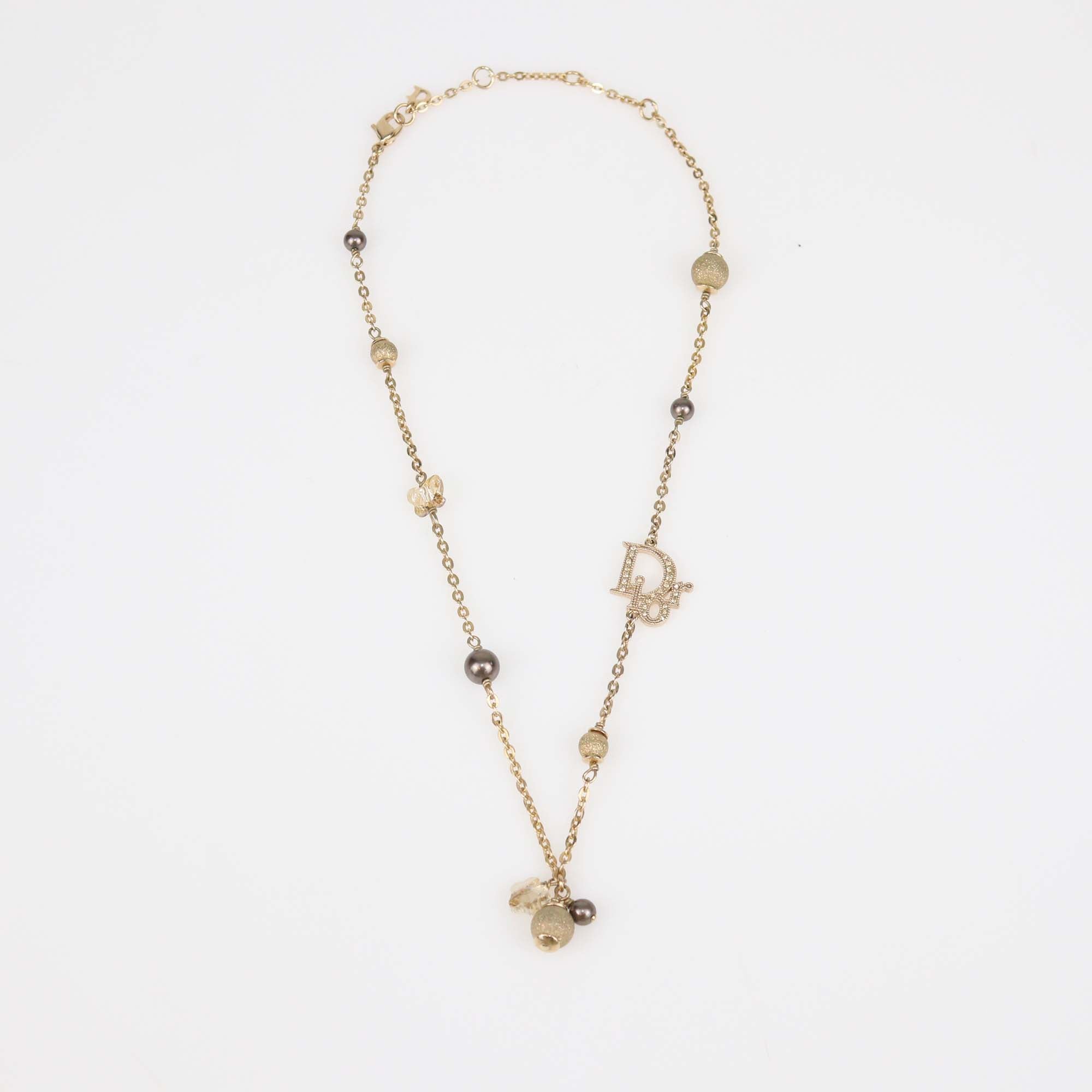 Christian Dior Gold Tone Metal Crystal CD Signature Necklace