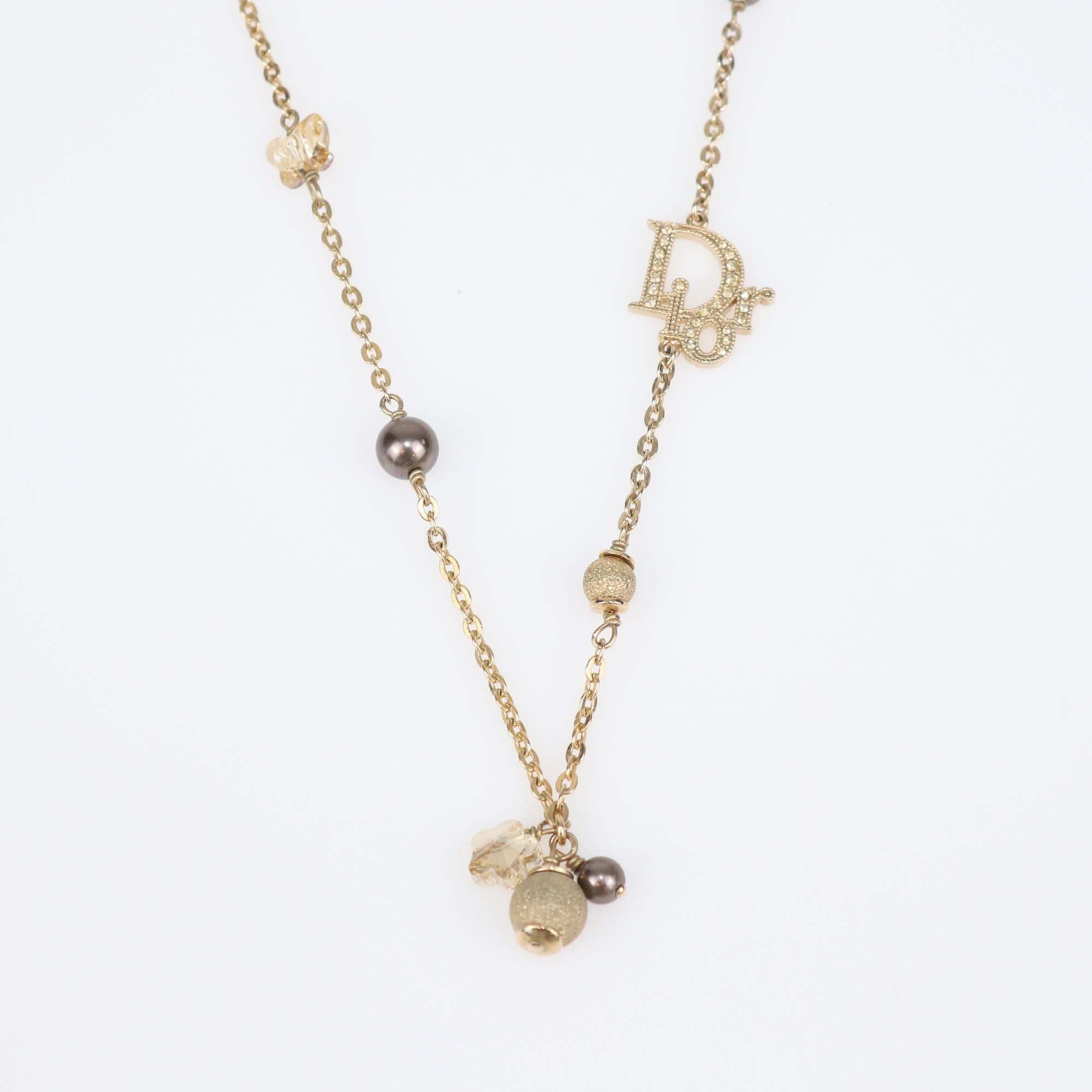 Christian Dior Gold Tone Metal Crystal CD Signature Necklace