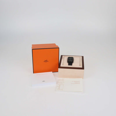 Hermes Black Dial PVD Coated Stainless Steel Calf Leather Cape Code 29 mm Watch
