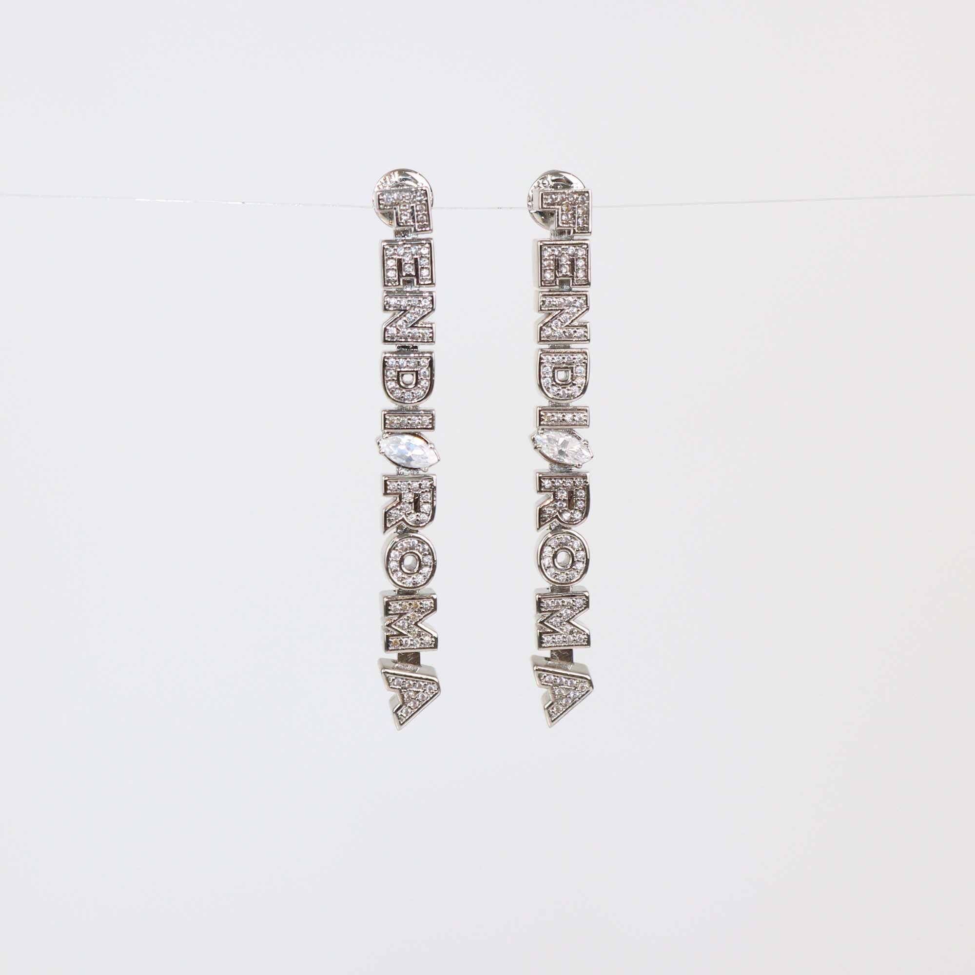 Fendi Silver Tone Metal Crystal Embellished Fendi Roma Drop Earrings