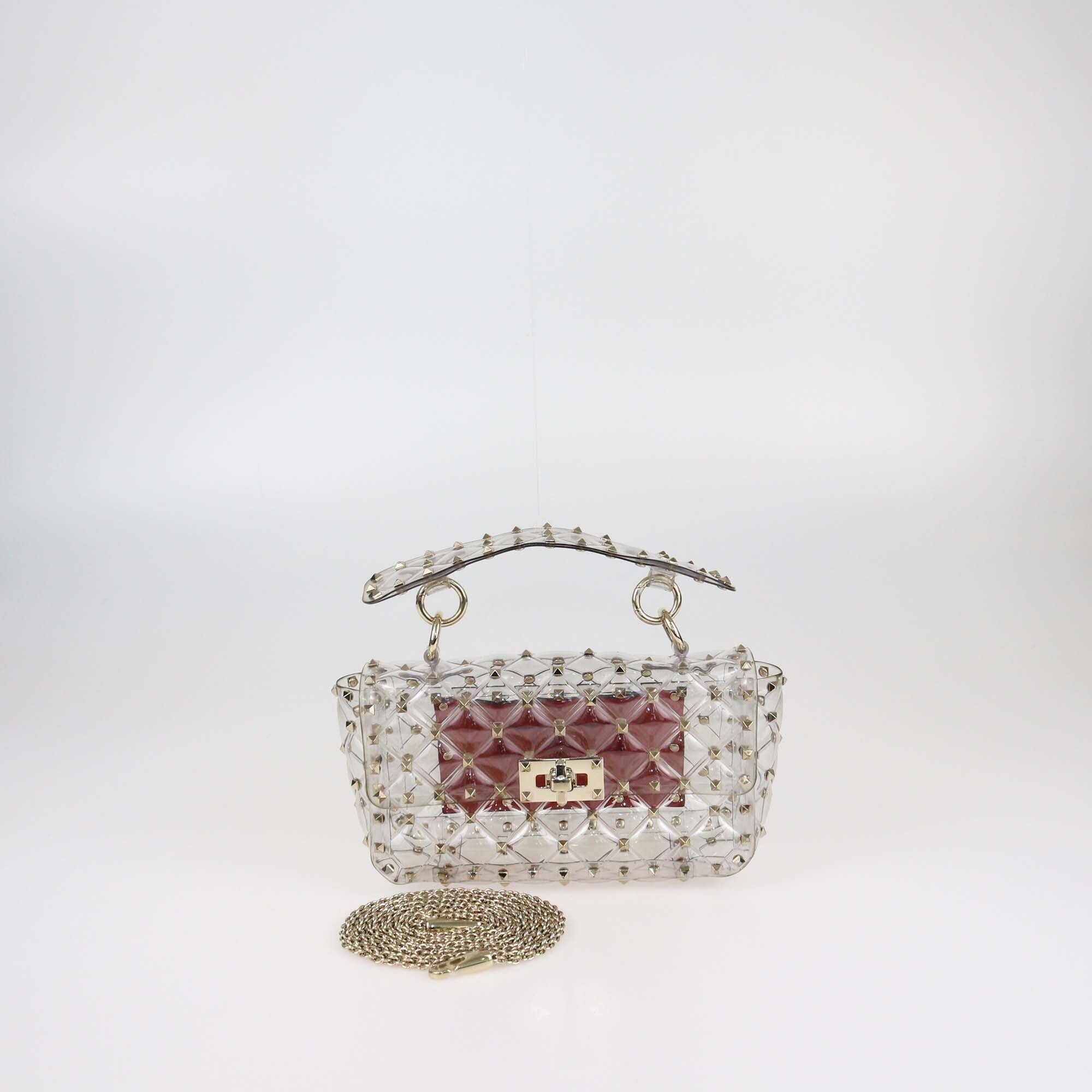 Valentino Clear Small Rockstud Spike Top Handle Bag Womens Valentino 