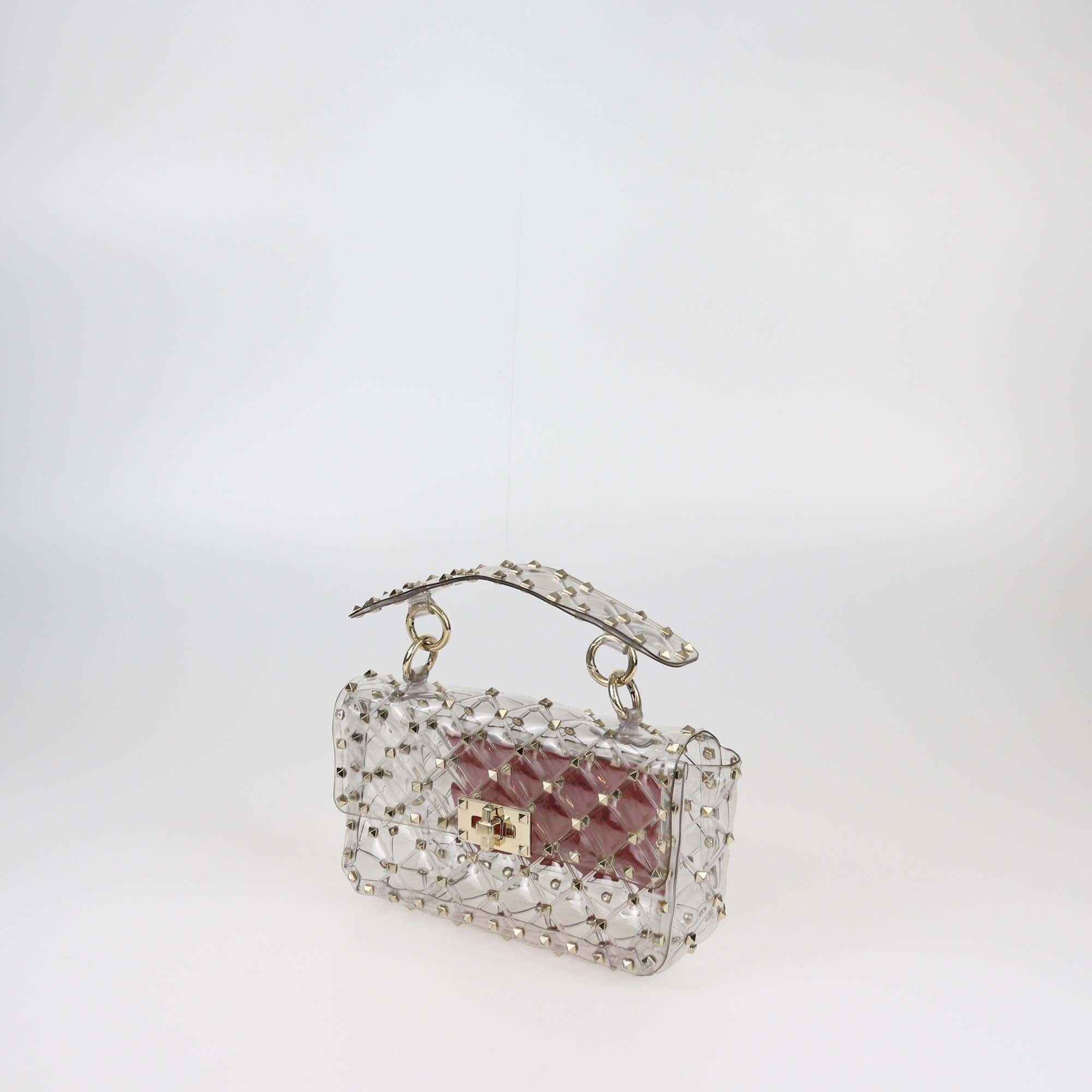 Valentino Clear Small Rockstud Spike Top Handle Bag Womens Valentino 