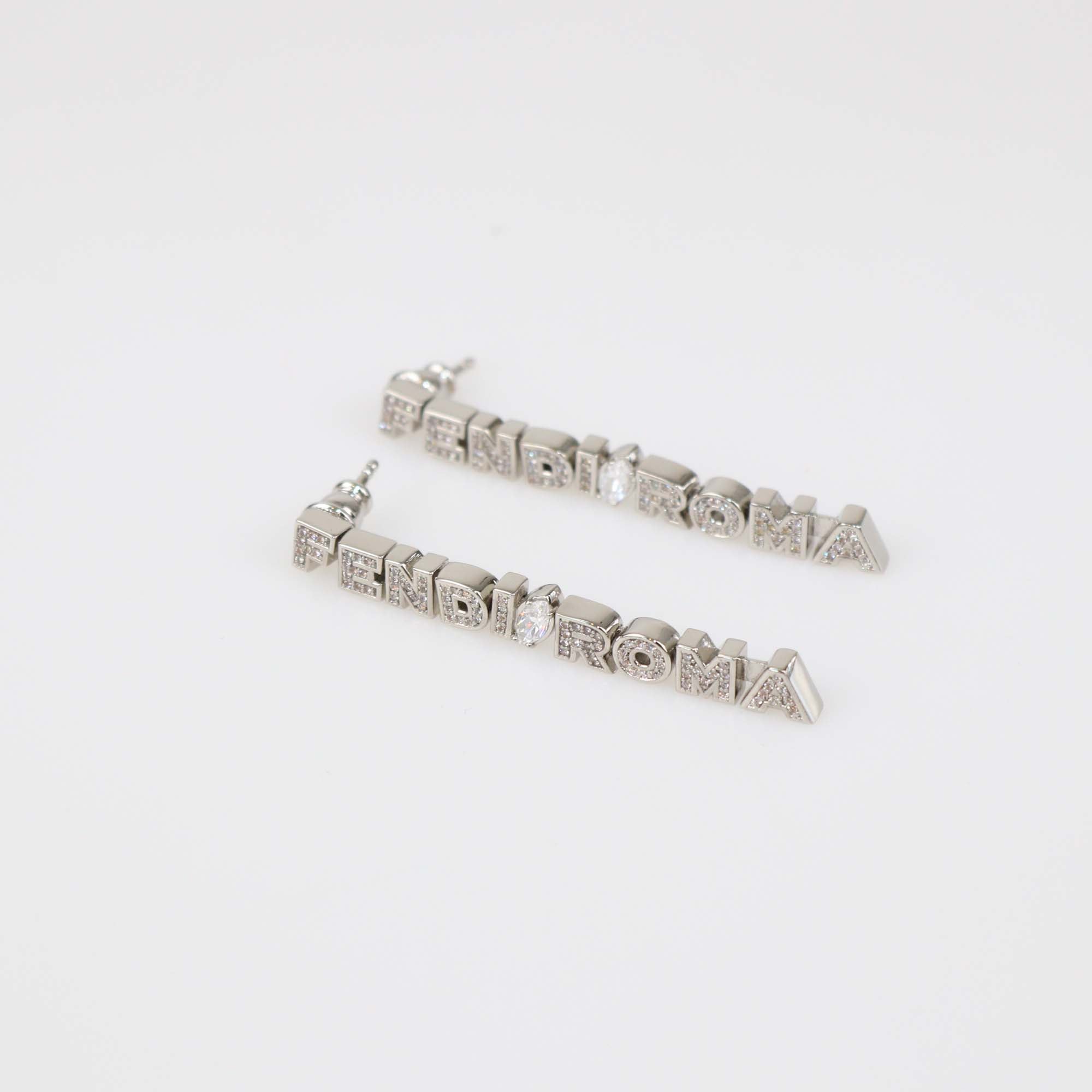 Fendi Silver Tone Metal Crystal Embellished Fendi Roma Drop Earrings