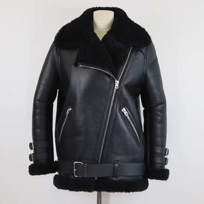 Acne Studio Black Leather Oversized Velocite Shearling Jacket