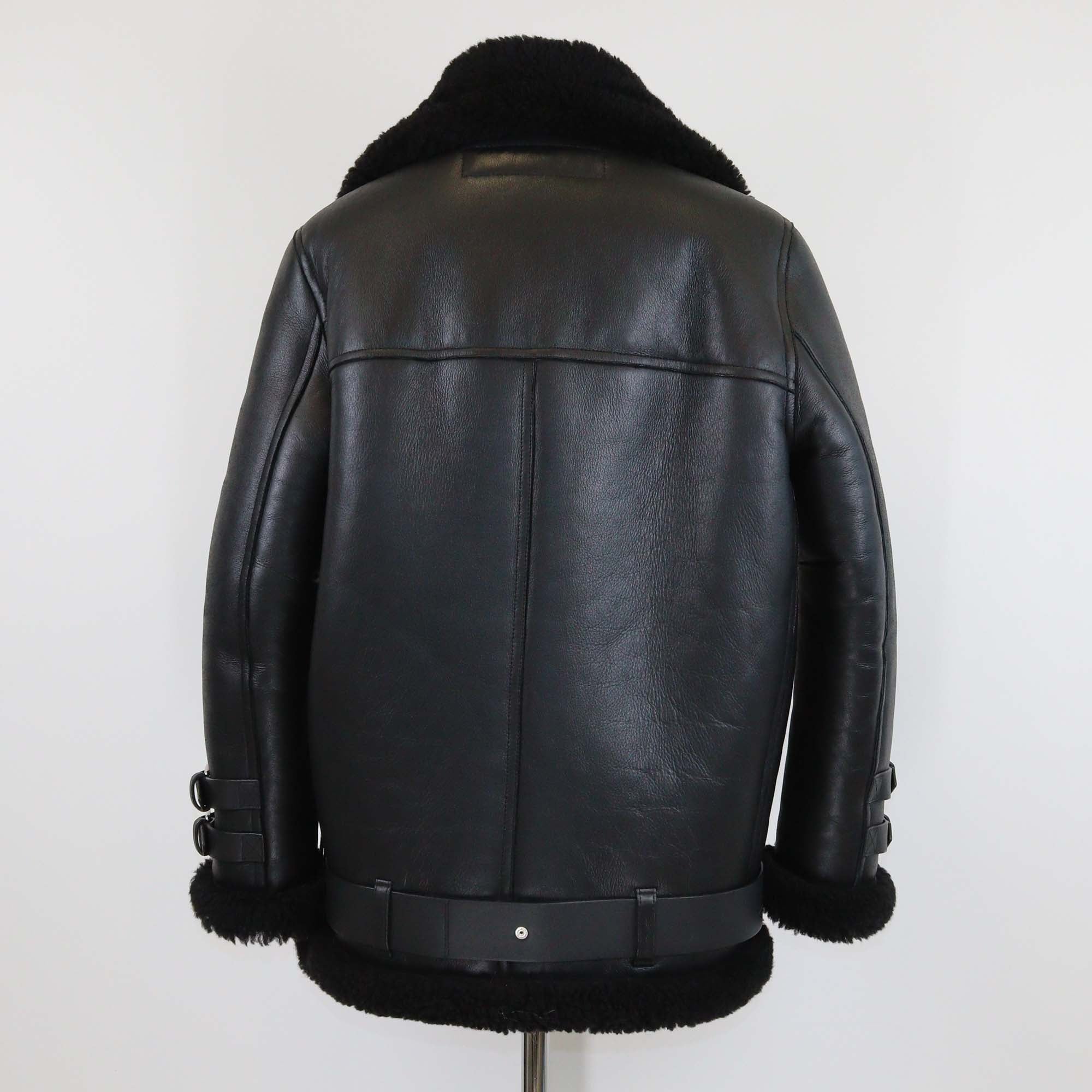 Acne Studio Black Leather Oversized Velocite Shearling Jacket