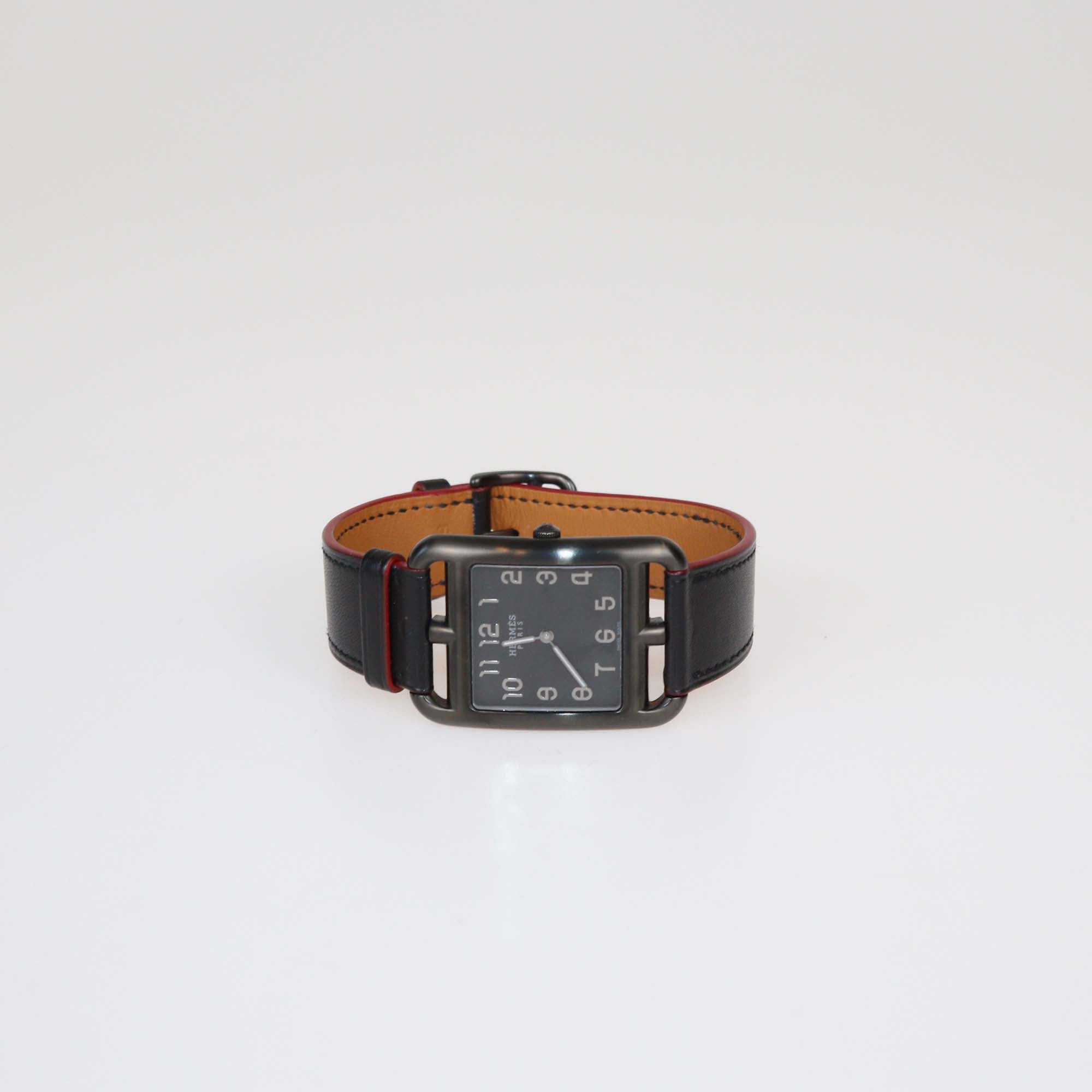 Hermes Black Dial PVD Coated Stainless Steel Calf Leather Cape Code 29 mm Watch